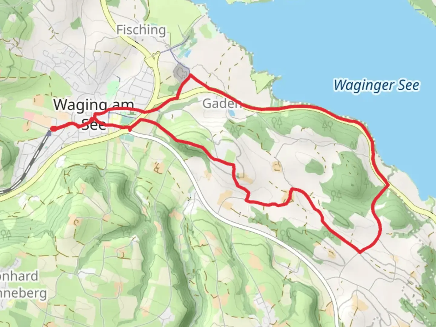 An image depicting the trail Waginger See Side Loop and its surrounding area.
