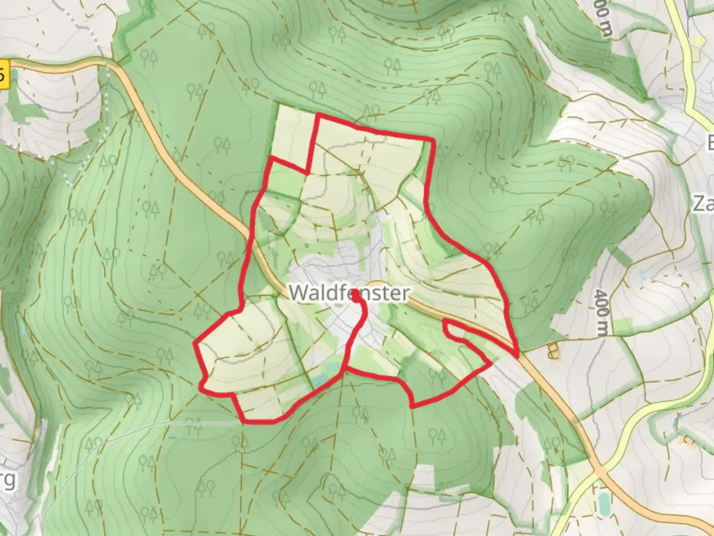 An image depicting the trail Waldfenster Loop and its surrounding area.