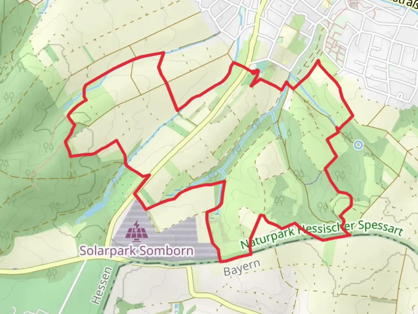 An image depicting the trail Leichtersbach and Galgenbach via Spessartbogen Hauptroute and its surrounding area.