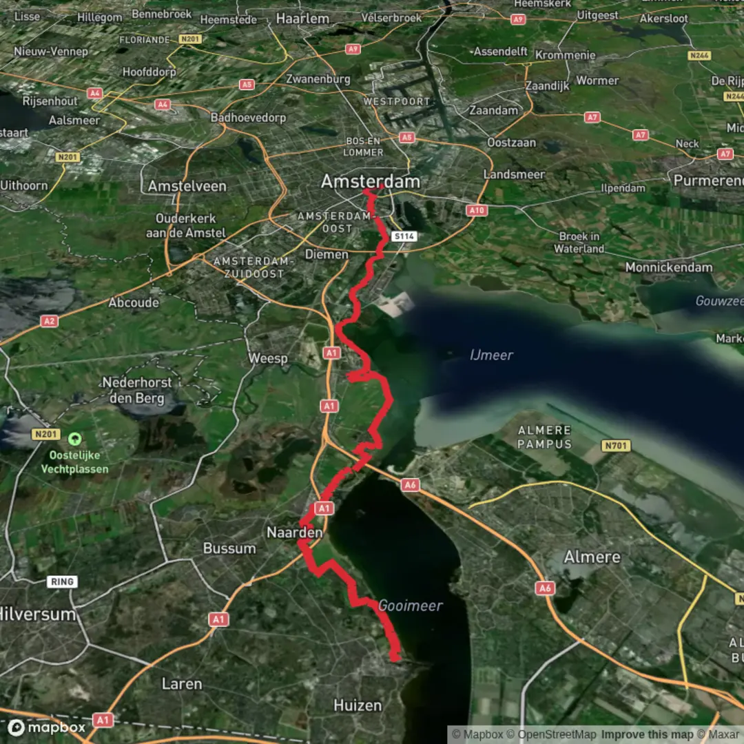 An image depicting the trail Haven to Centrum via Jachthaven and Gooimeer and its surrounding area.