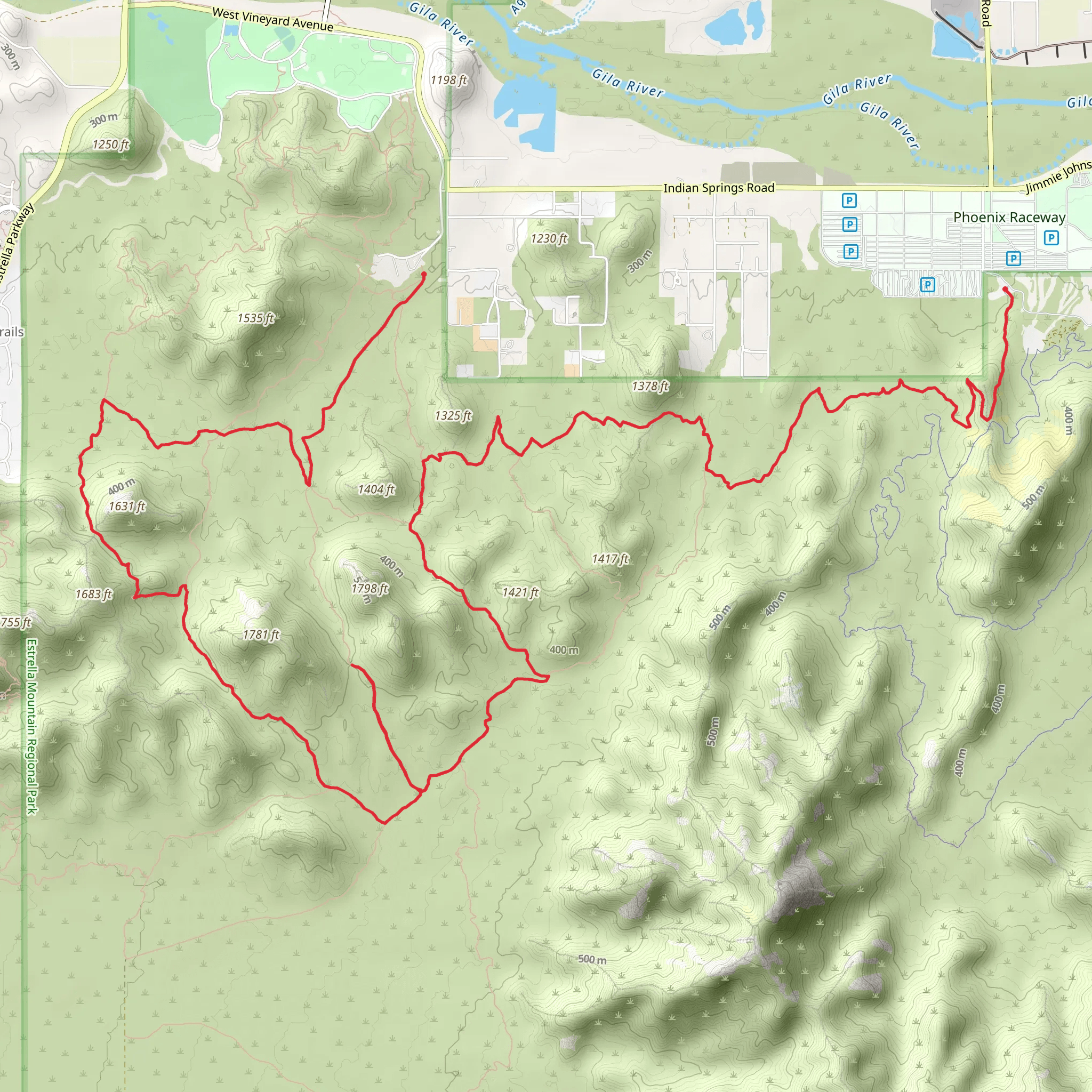 Maricopa Trail and Estrella Mountain Regional Park mobile static map