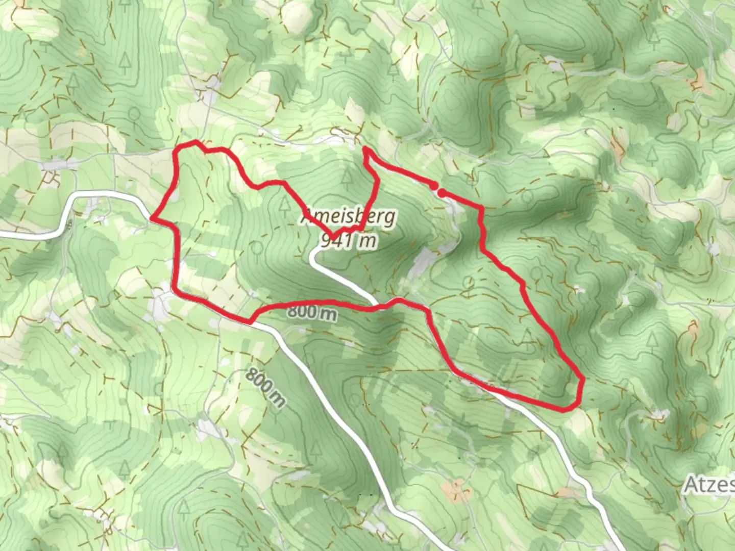 An image depicting the trail Ameisberg Loop and its surrounding area.