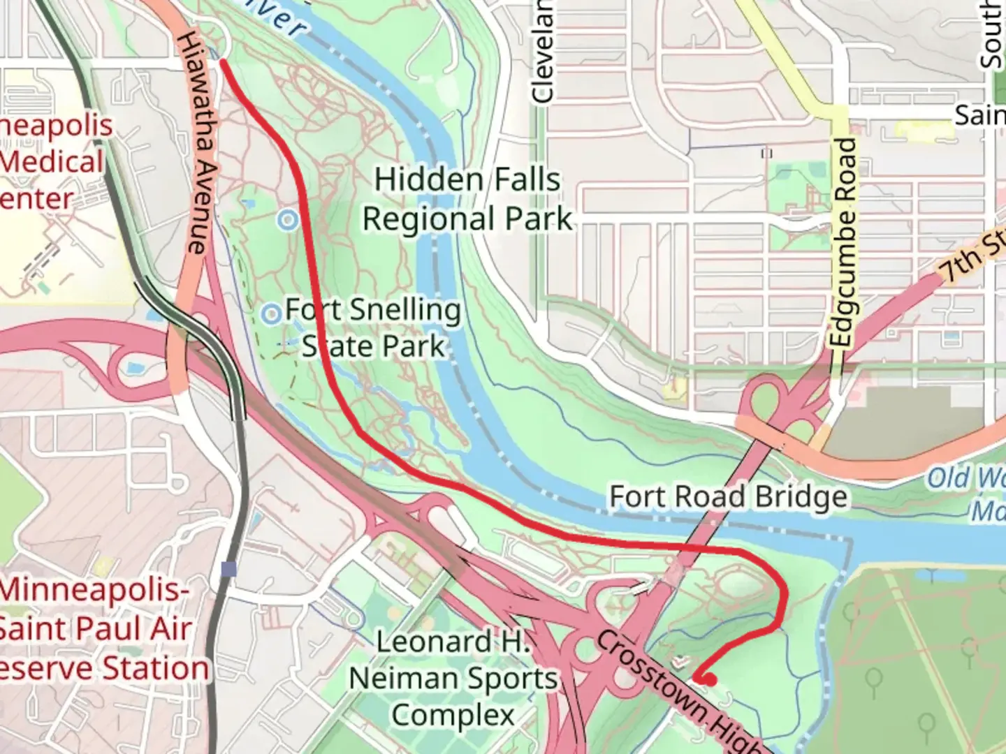 An image depicting the trail Minnehaha Trail Out and Back and its surrounding area.
