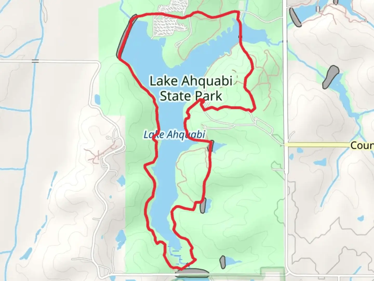 An image depicting the trail Lake Ahquabi Loop and its surrounding area.