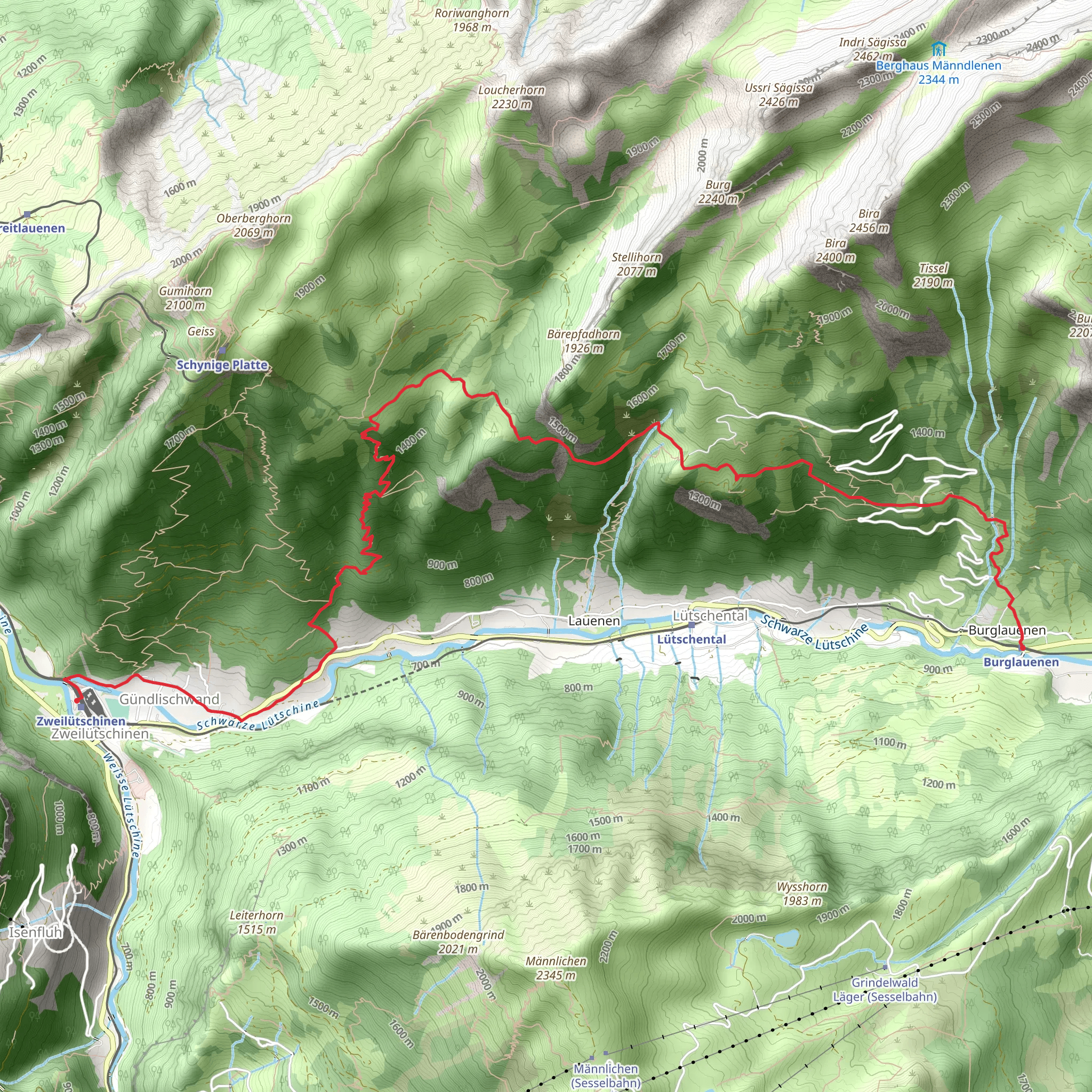 Burglauenen - Sengg - Zweilütschinen mobile static map