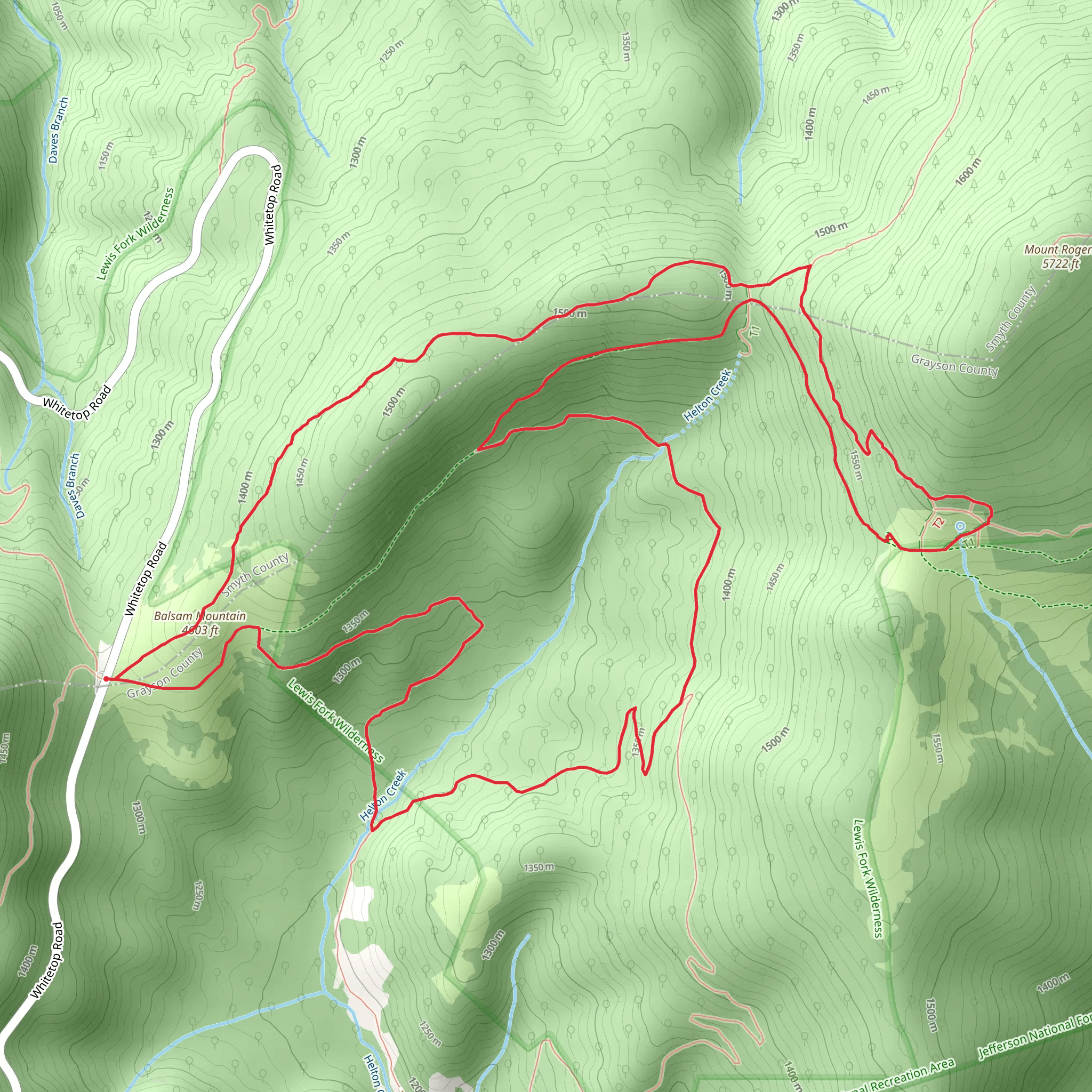 Appalachian, Virginia Highlands Horse and Helton Creek Spur Loop Trail mobile static map