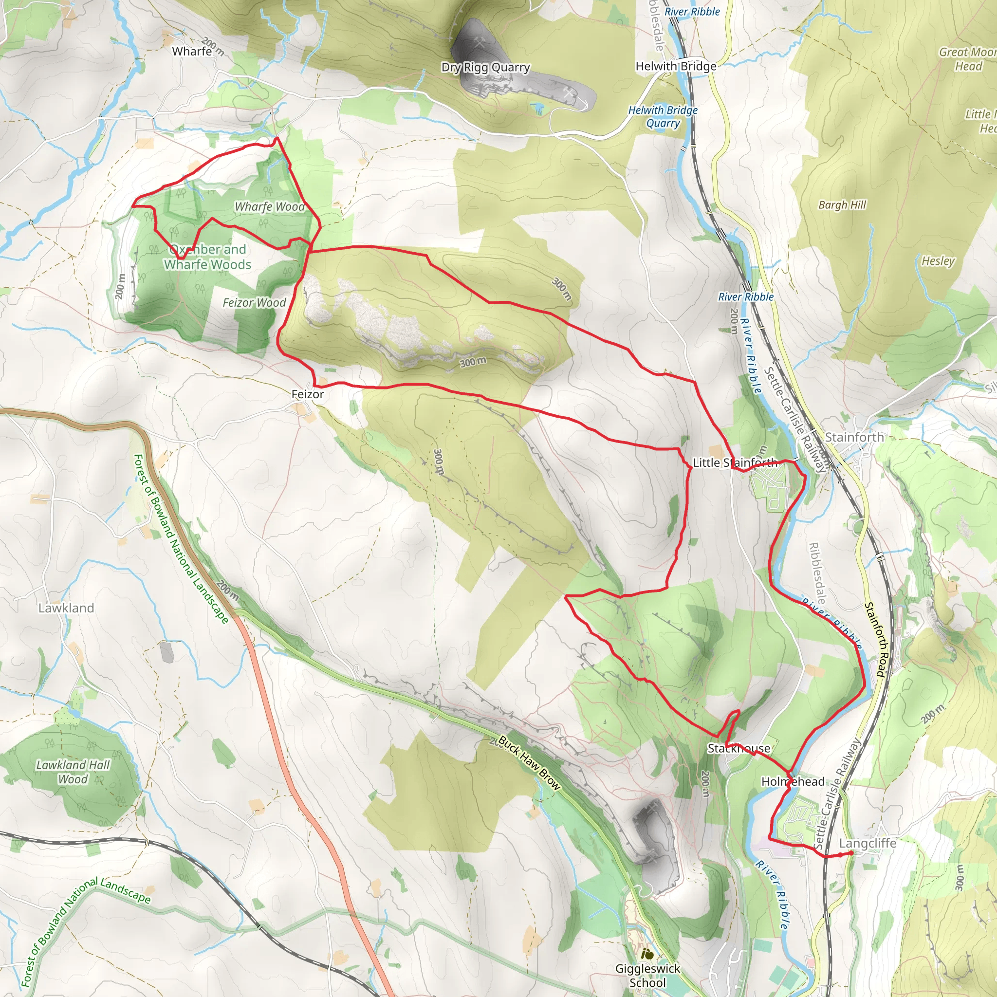 Oxenber and Wharfe Woods from Langcliffe mobile static map