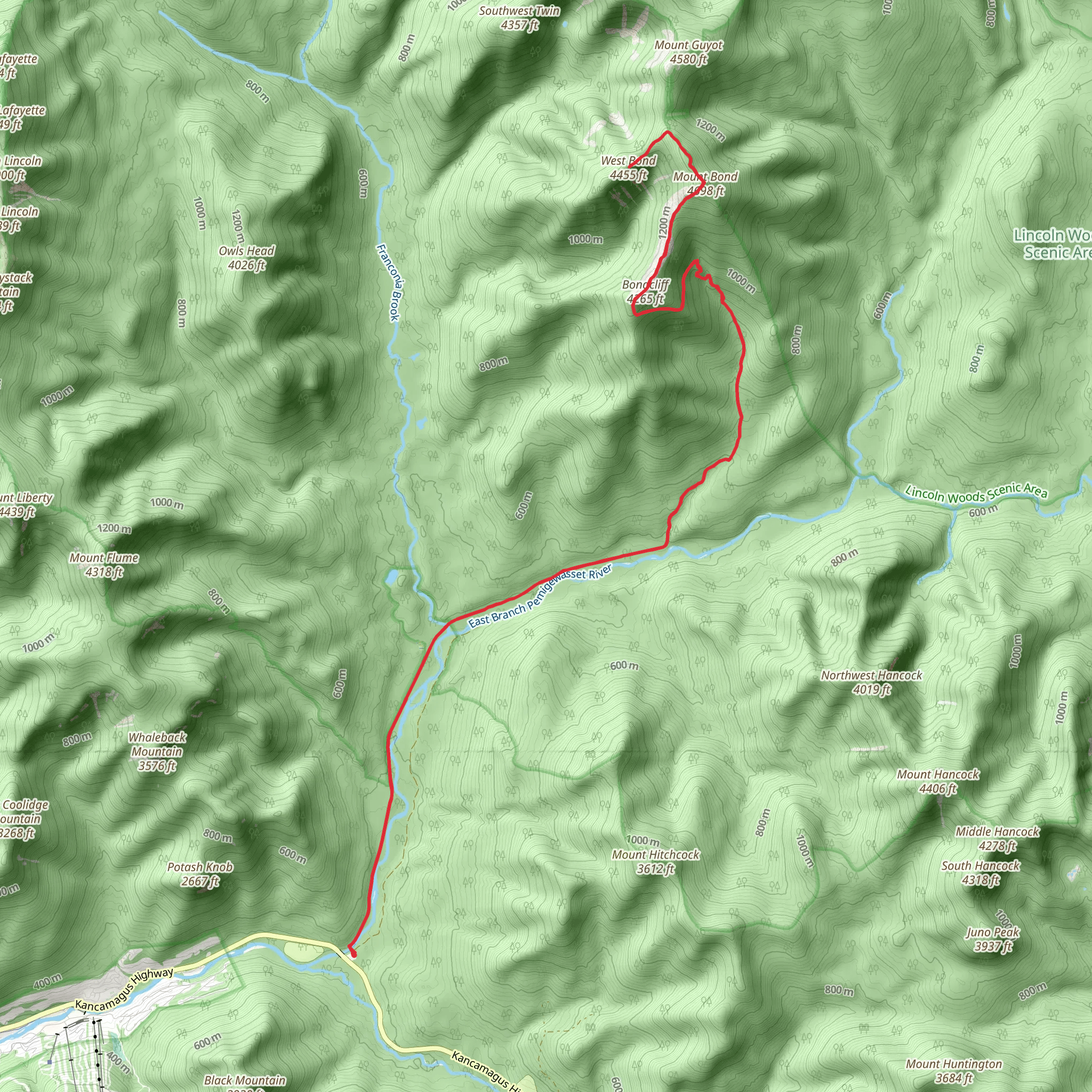 West Bond Summit via Lincoln Woods Trail mobile static map