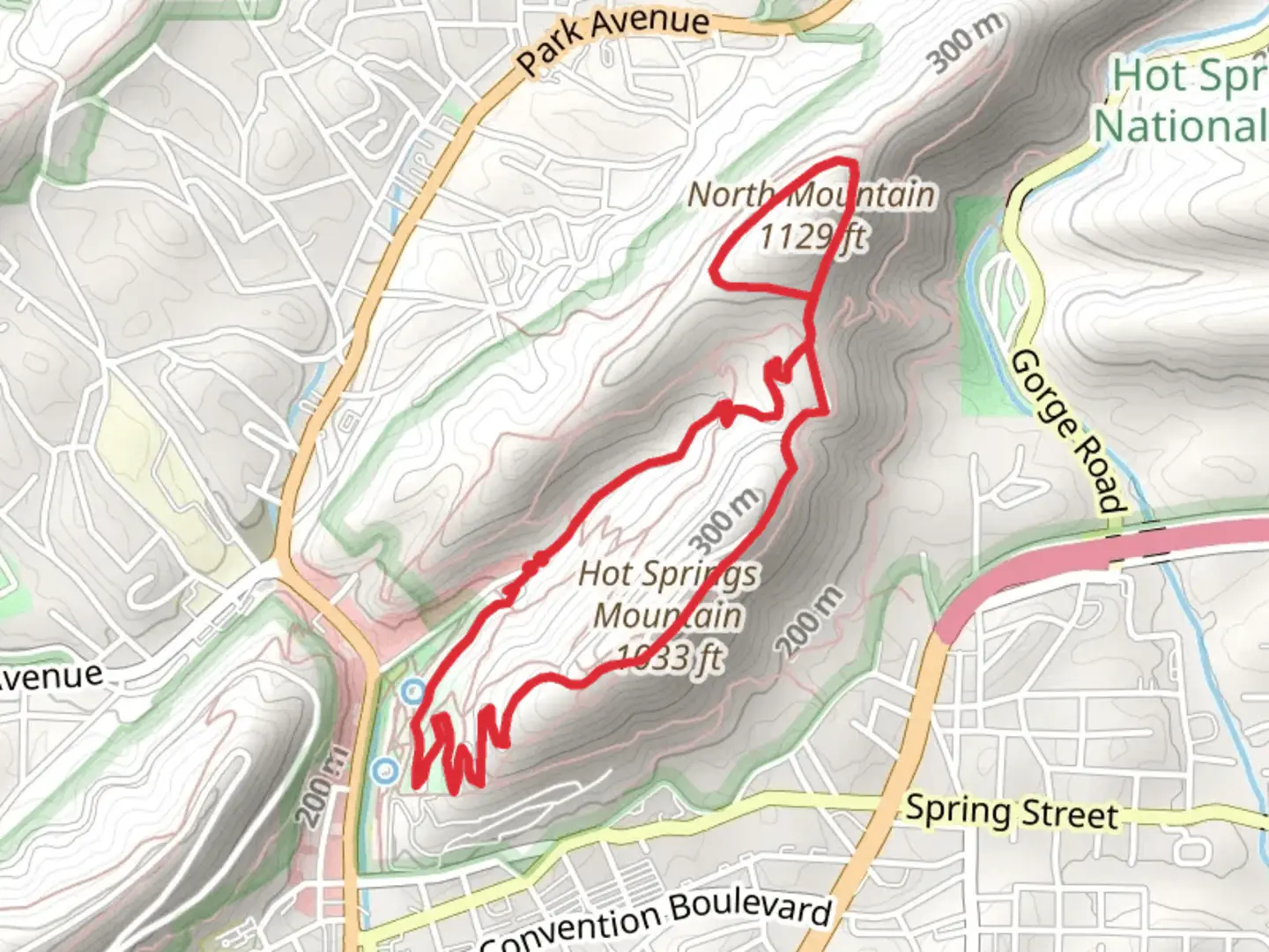 An image depicting the trail Hot Springs Mountain Trail and North Mountain Loop and its surrounding area.
