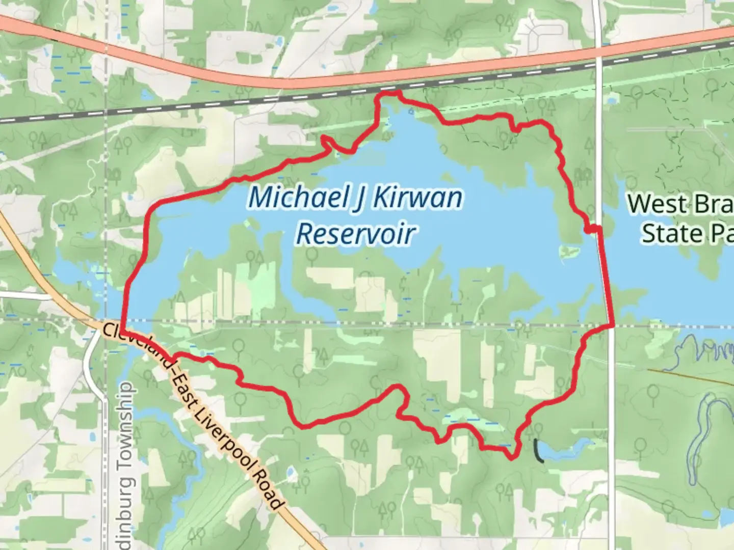 An image depicting the trail Michael J Kirwan Reservoir Loop and its surrounding area.