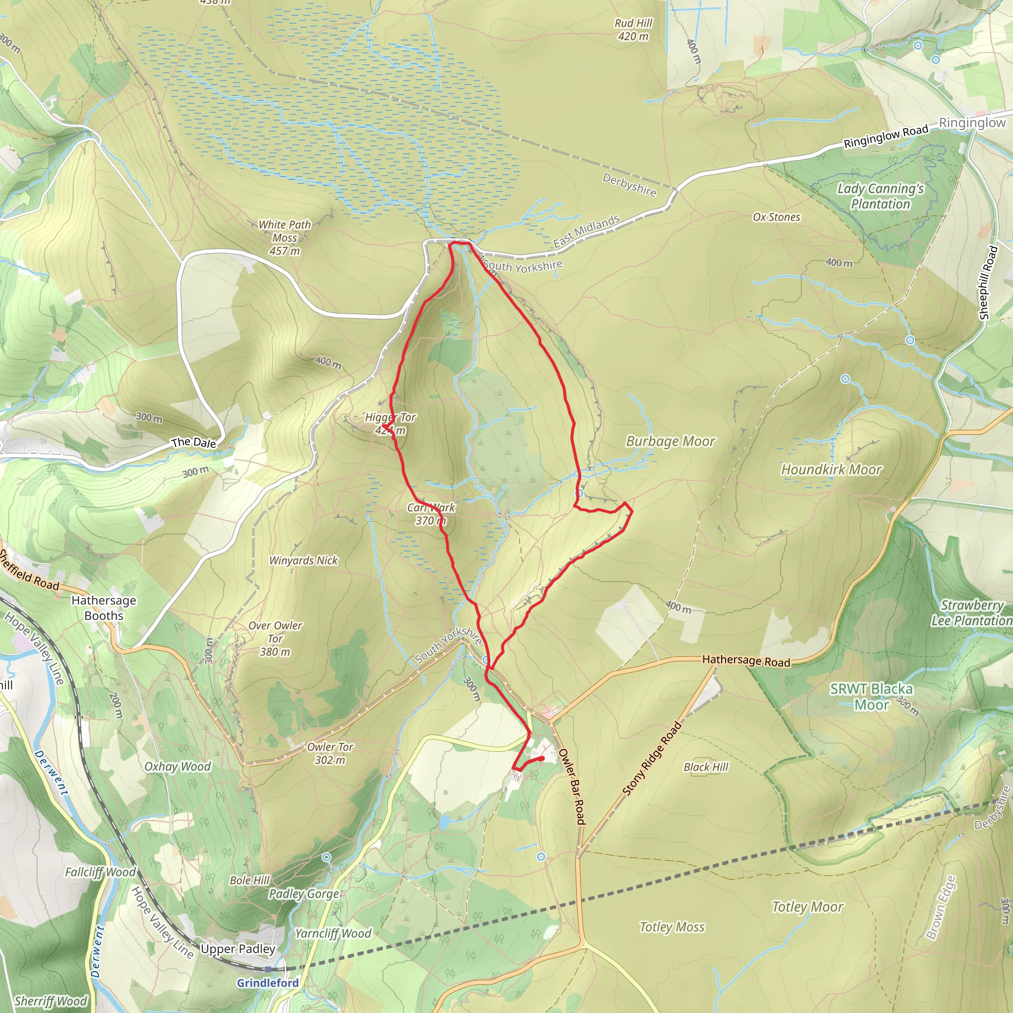 Carl Wark and Higger Tor via Sheffield Country Walk mobile static map