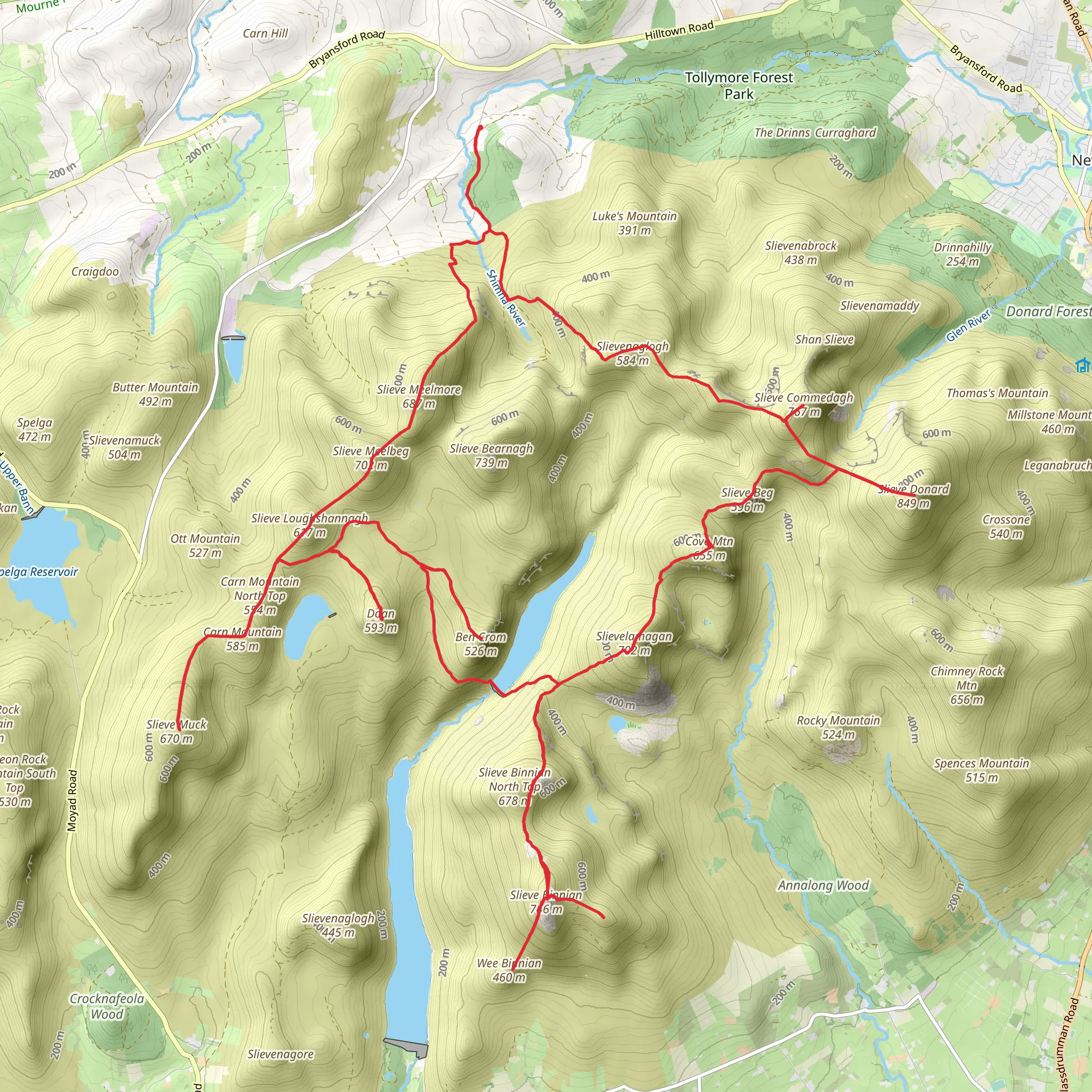 mourne mountains & all surrounding peaks mobile static map
