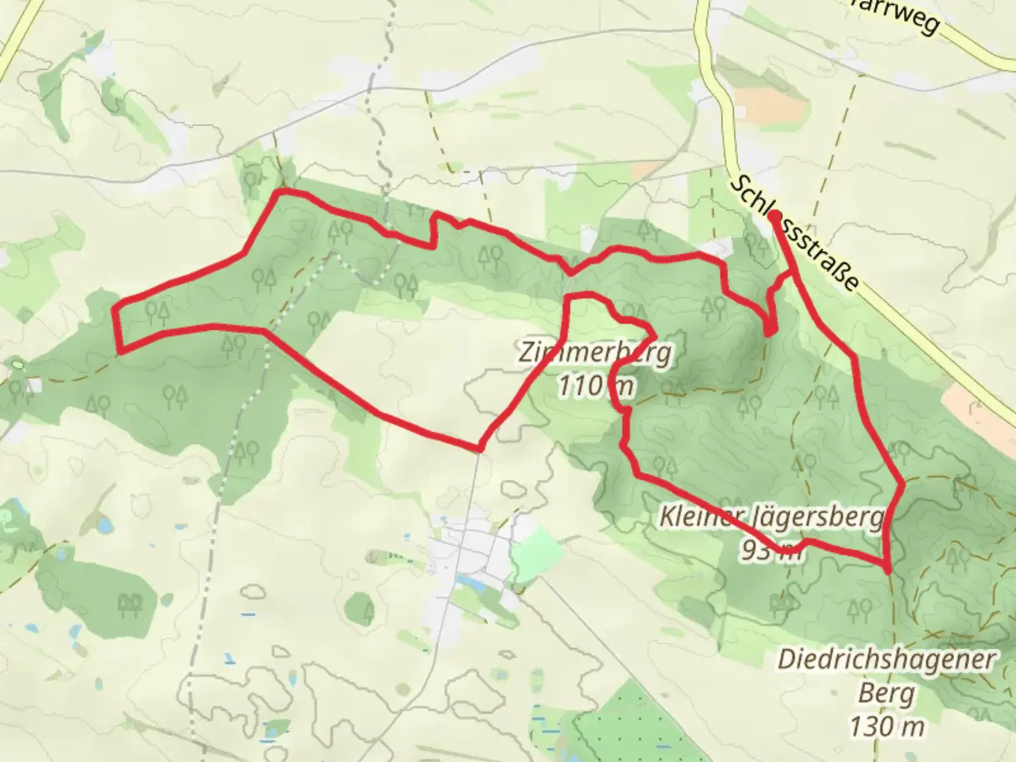 An image depicting the trail Die Kuehlung, Kleiner Jaegersberg and Zimmerberg Loop and its surrounding area.