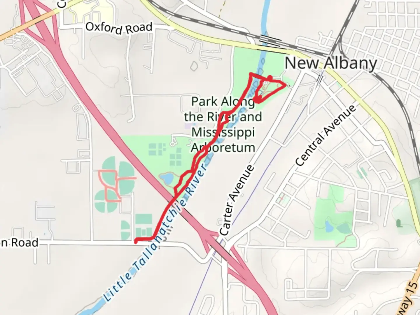 An image depicting the trail Little Tallahatchie River Walk and its surrounding area.