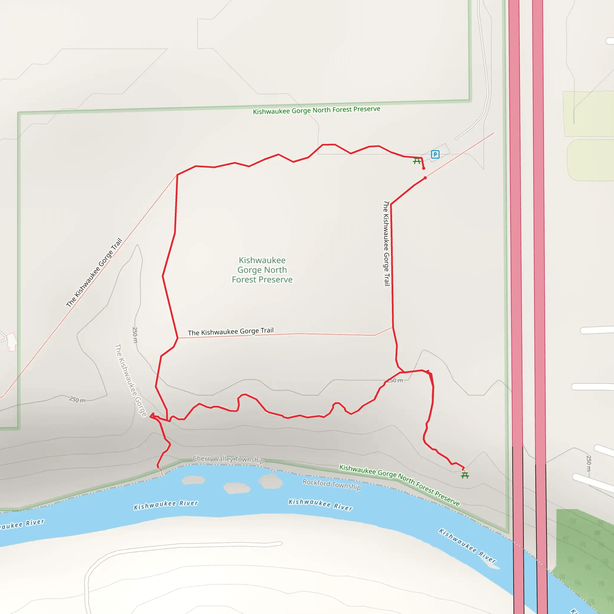 The Kishwaukee Gorge Loop Trail mobile static map
