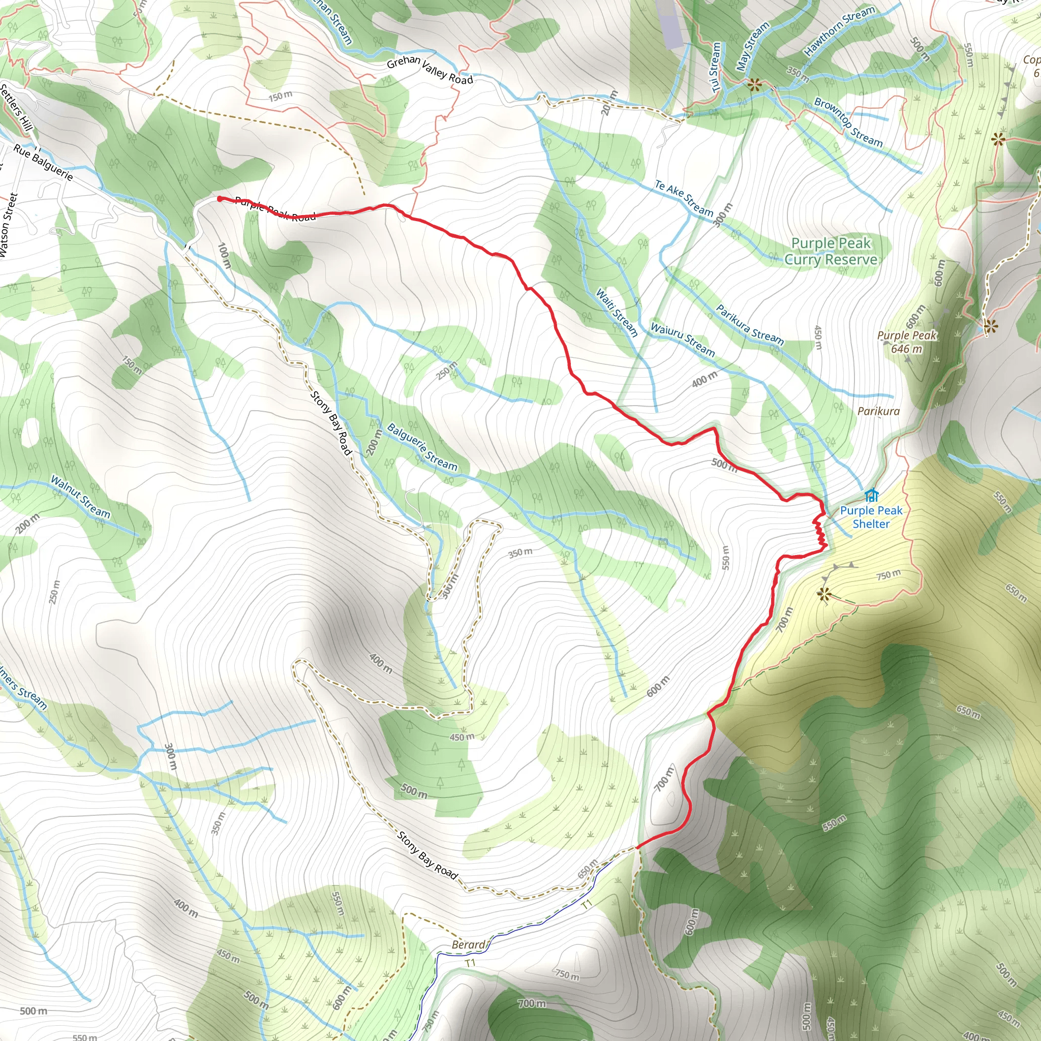 Purple Peak Track to Paripai Track mobile static map
