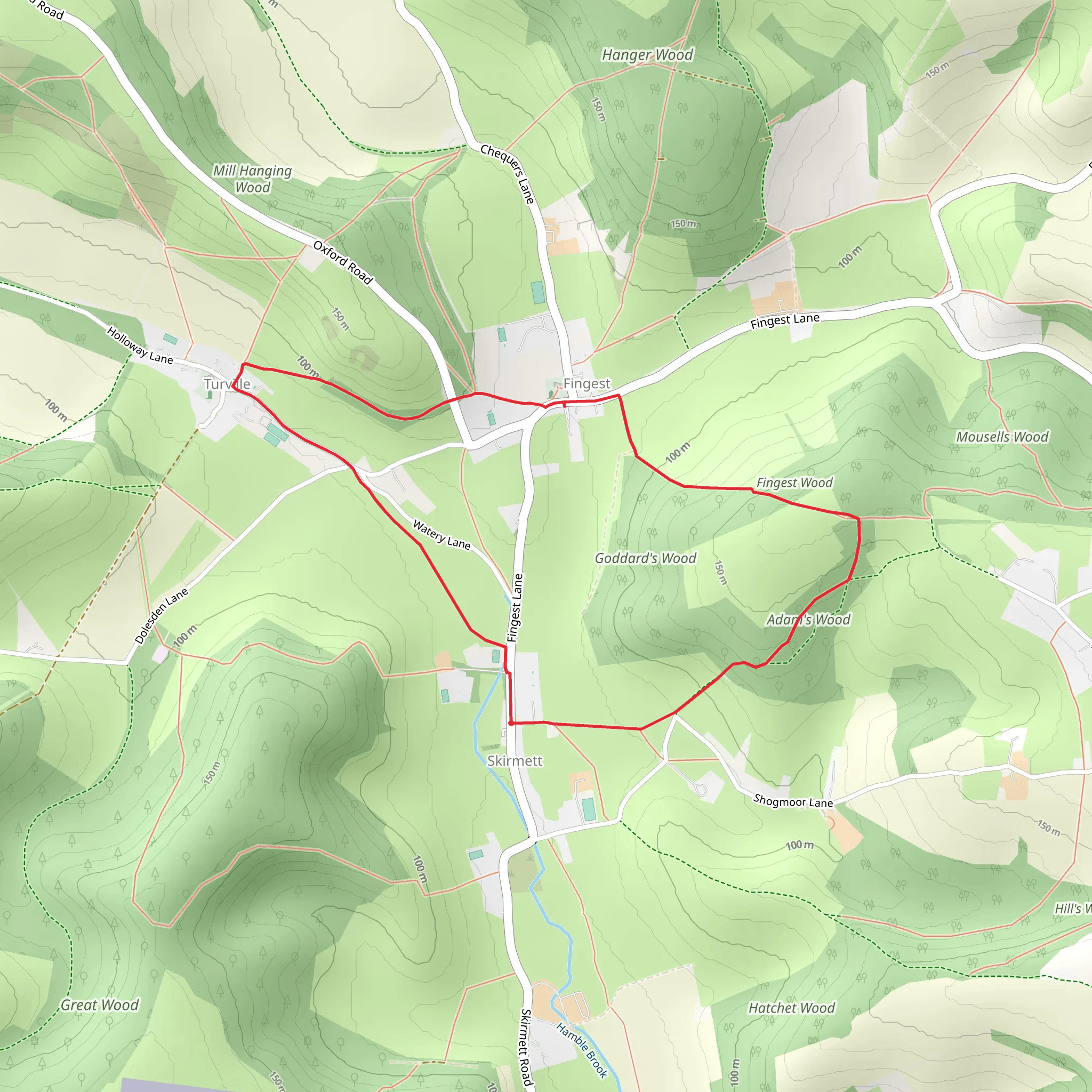 Adam's Wood and Fingest Wood via The Chiltern Way mobile static map