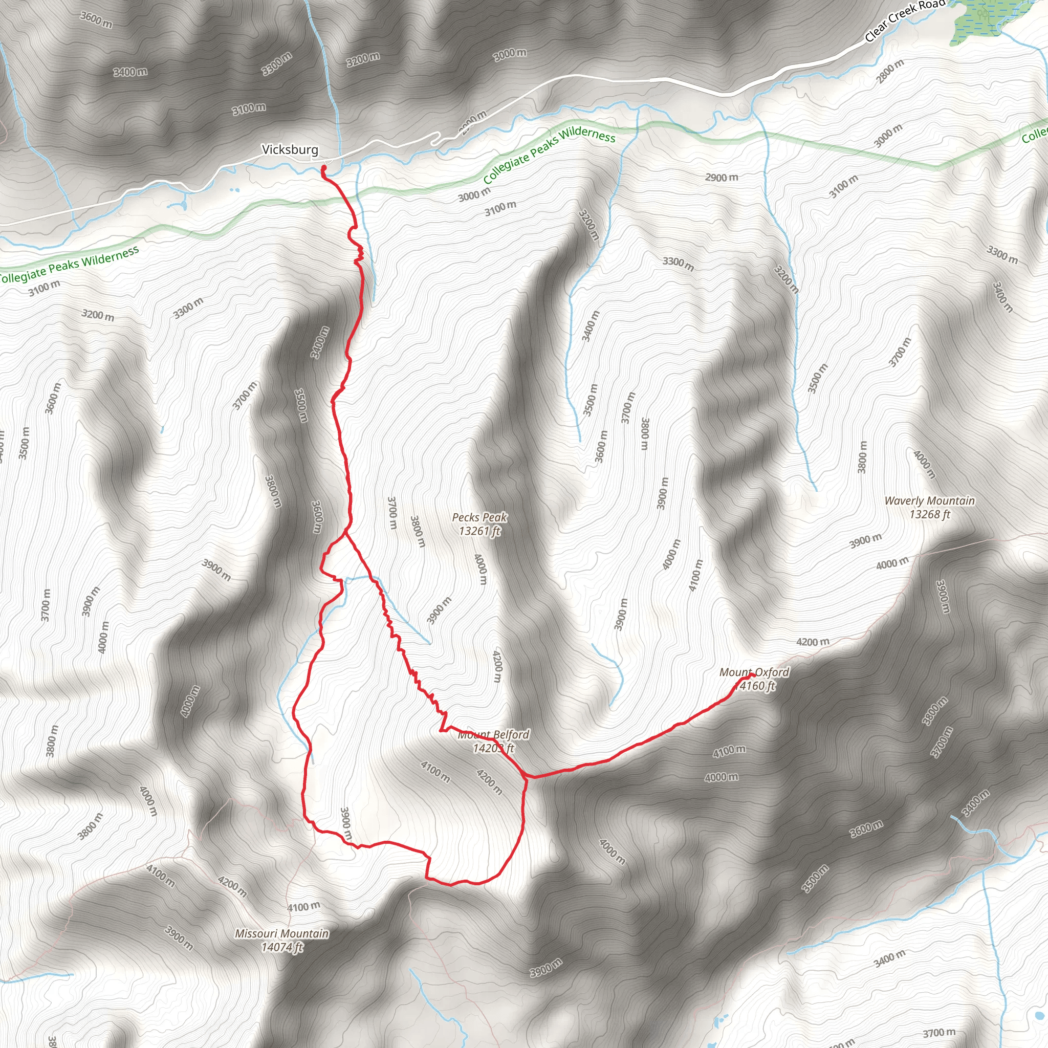 Mount Belford via Missouri Gulch Loop Trail mobile static map