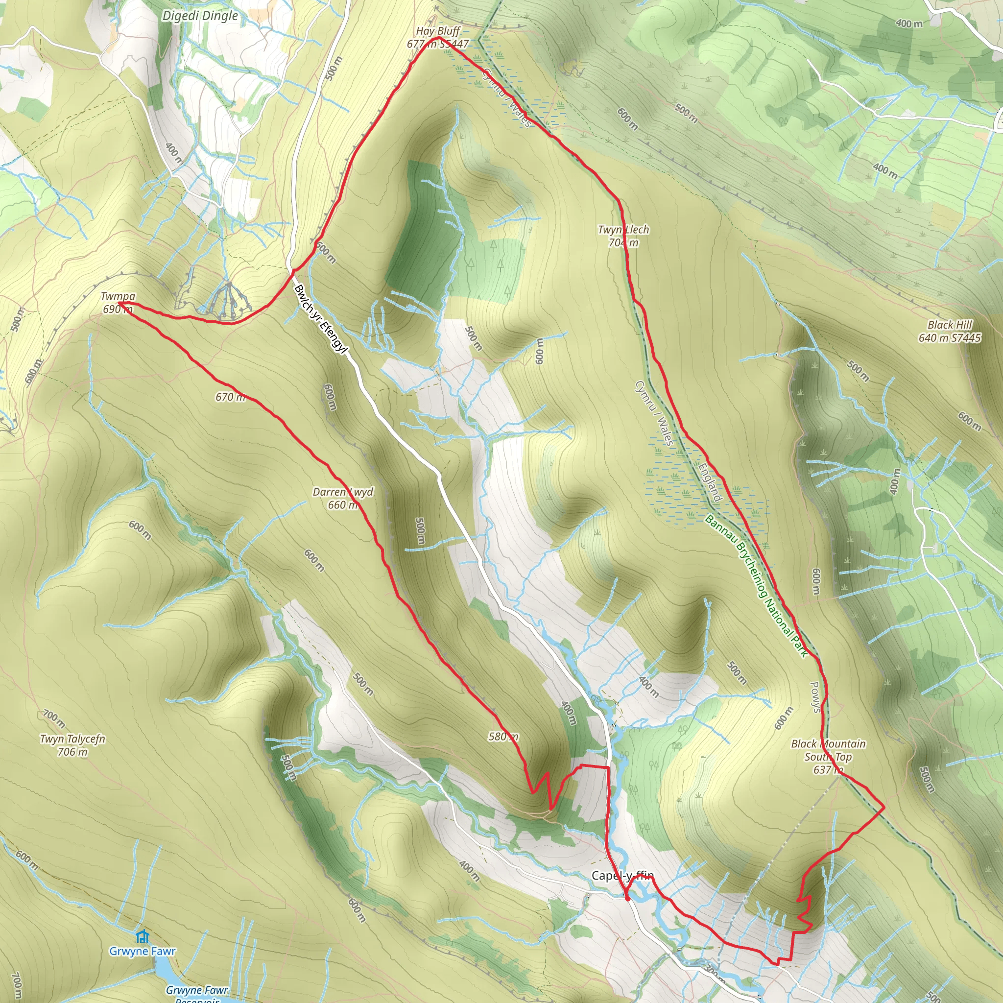 Hay Bluff and Twmpa from Capel-y-Ffin mobile static map