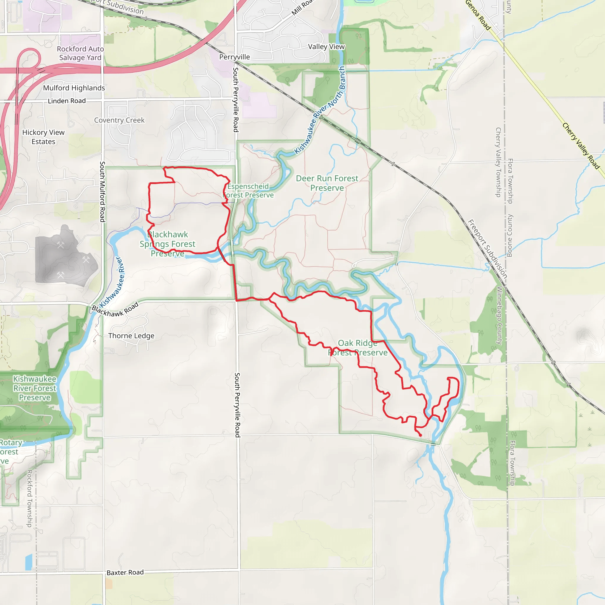 Oak Ridge Forest Preserve - Blue -Green - Orange Loop Trail mobile static map