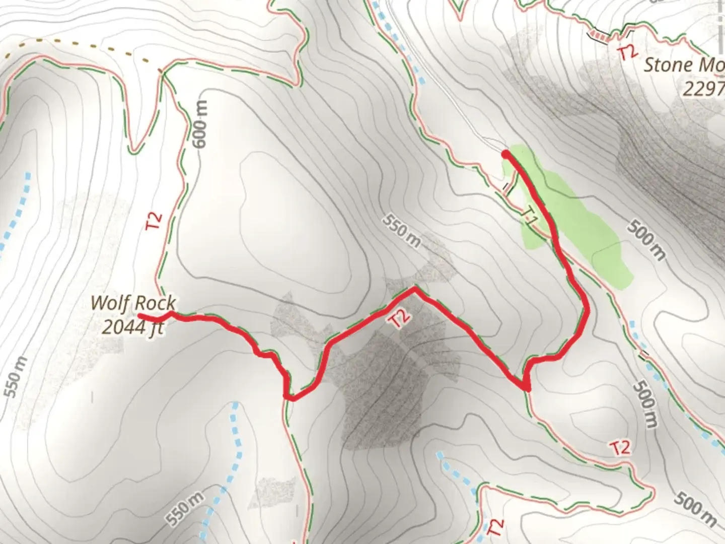 An image depicting the trail Wolf Rock via Cedar Rock Trail and its surrounding area.