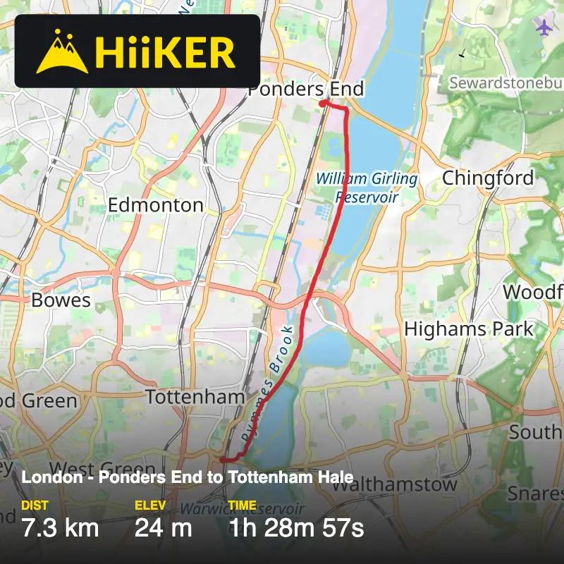 A map preview of the recording London - Ponders End to Tottenham Hale.