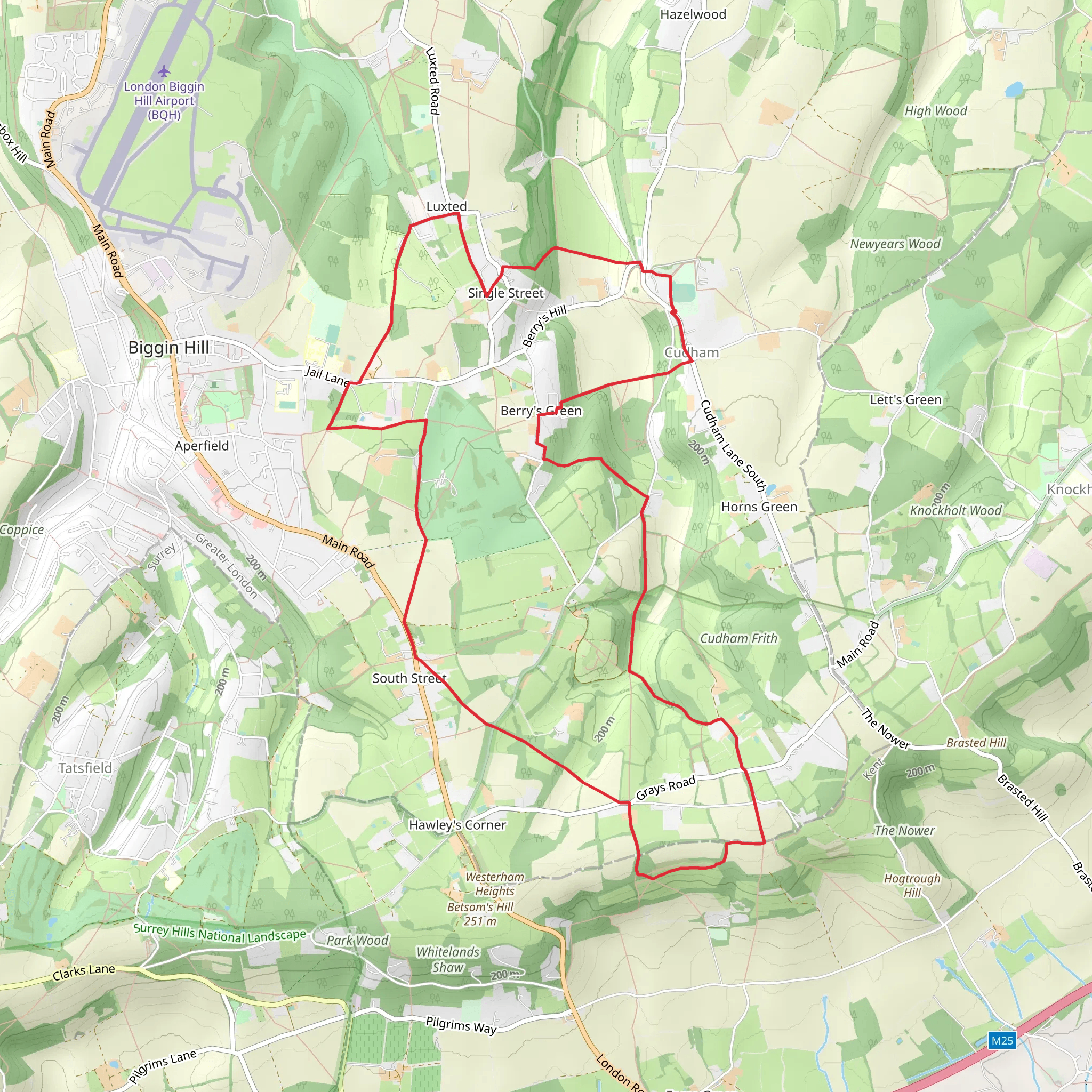 Berrys Green Loop from Cudham mobile static map