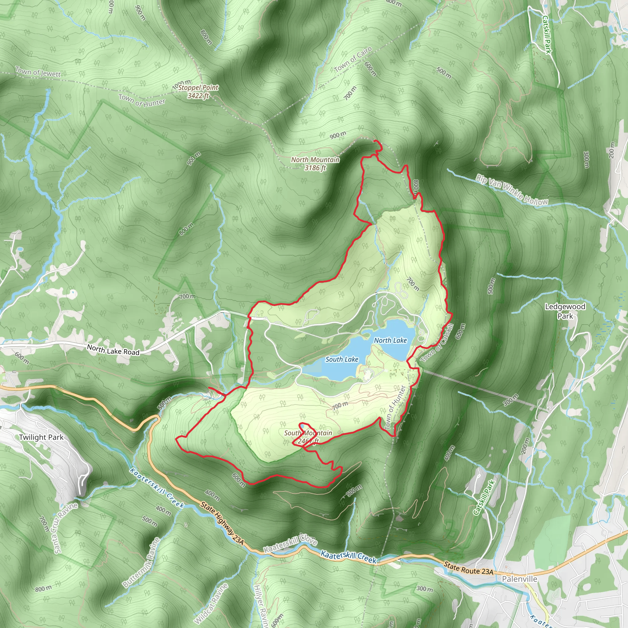 South Mountain and North and South Lake Loop via Escarpment Trail mobile static map