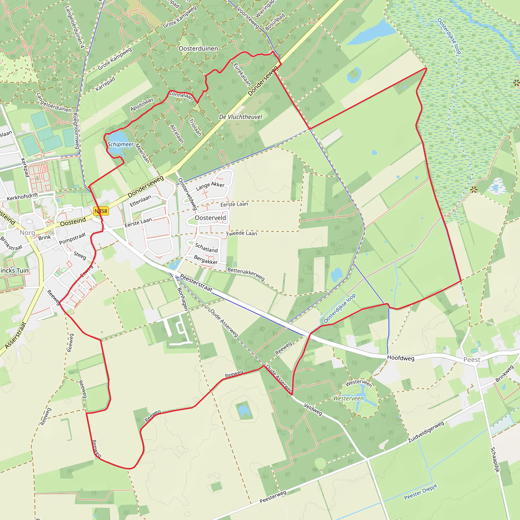 Schipmeer, Noordseveld and Mandeveld Loop mobile static map