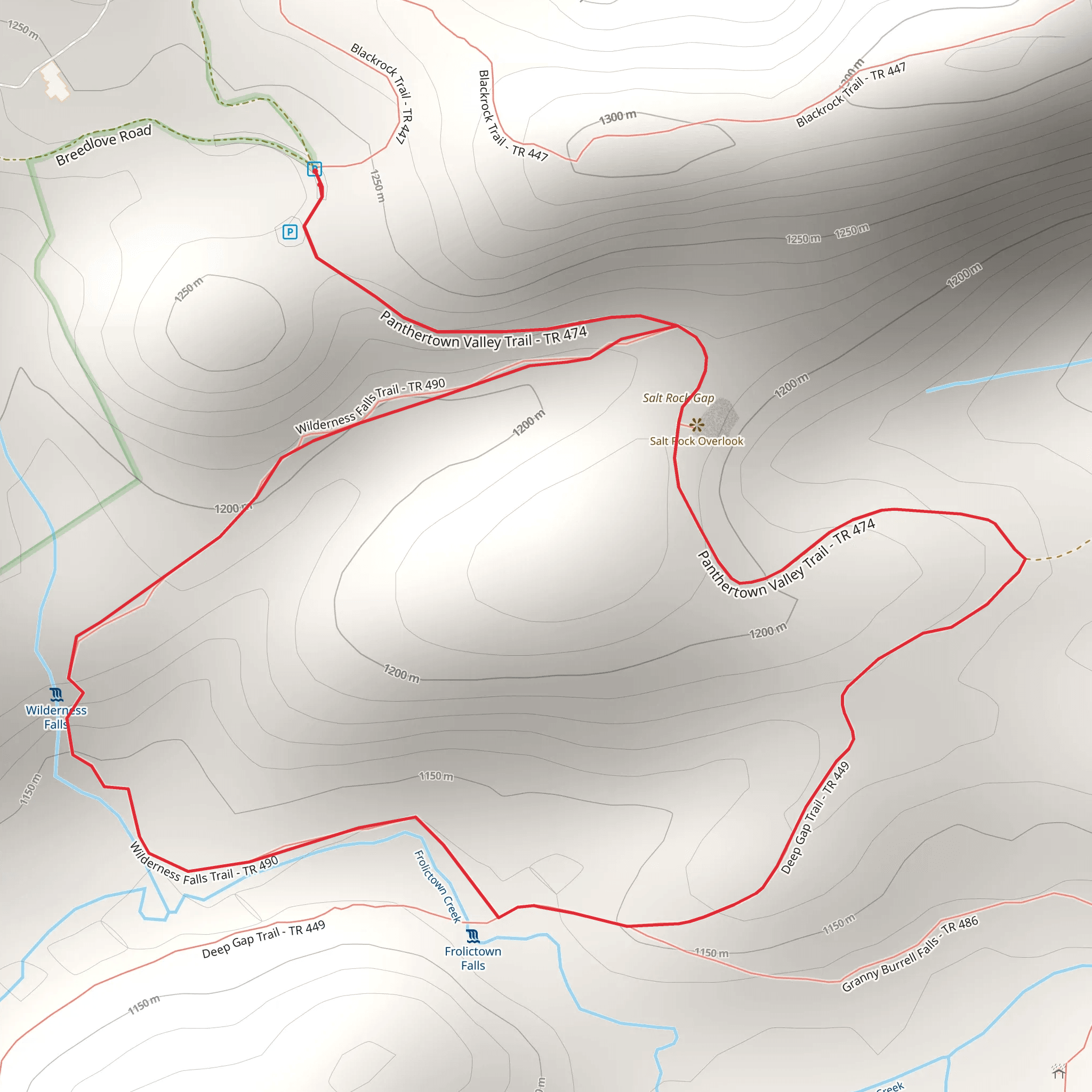 Deep Gap and Wilderness Falls Loop Trail mobile static map