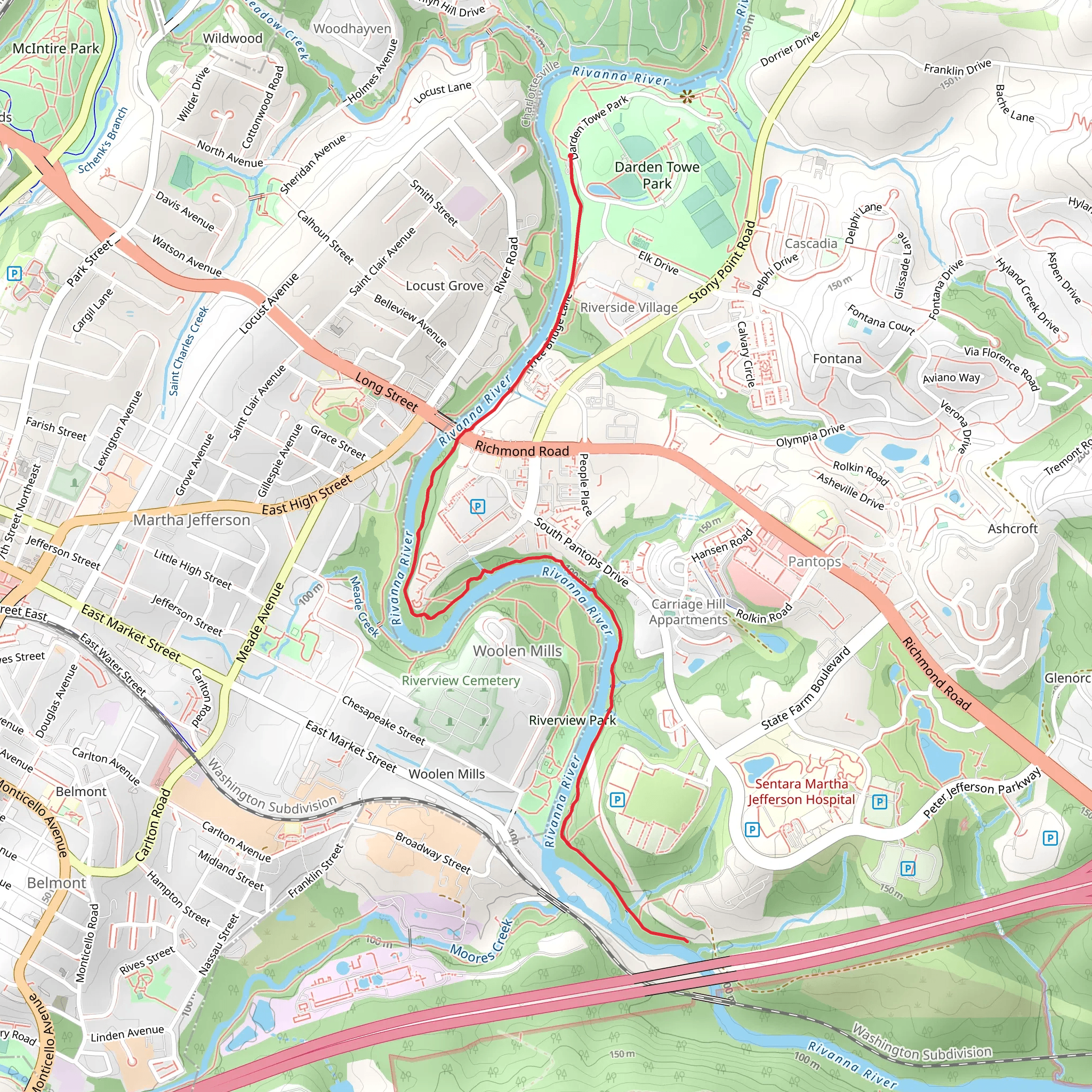 Old Mills Trail from Darden Towe Park mobile static map