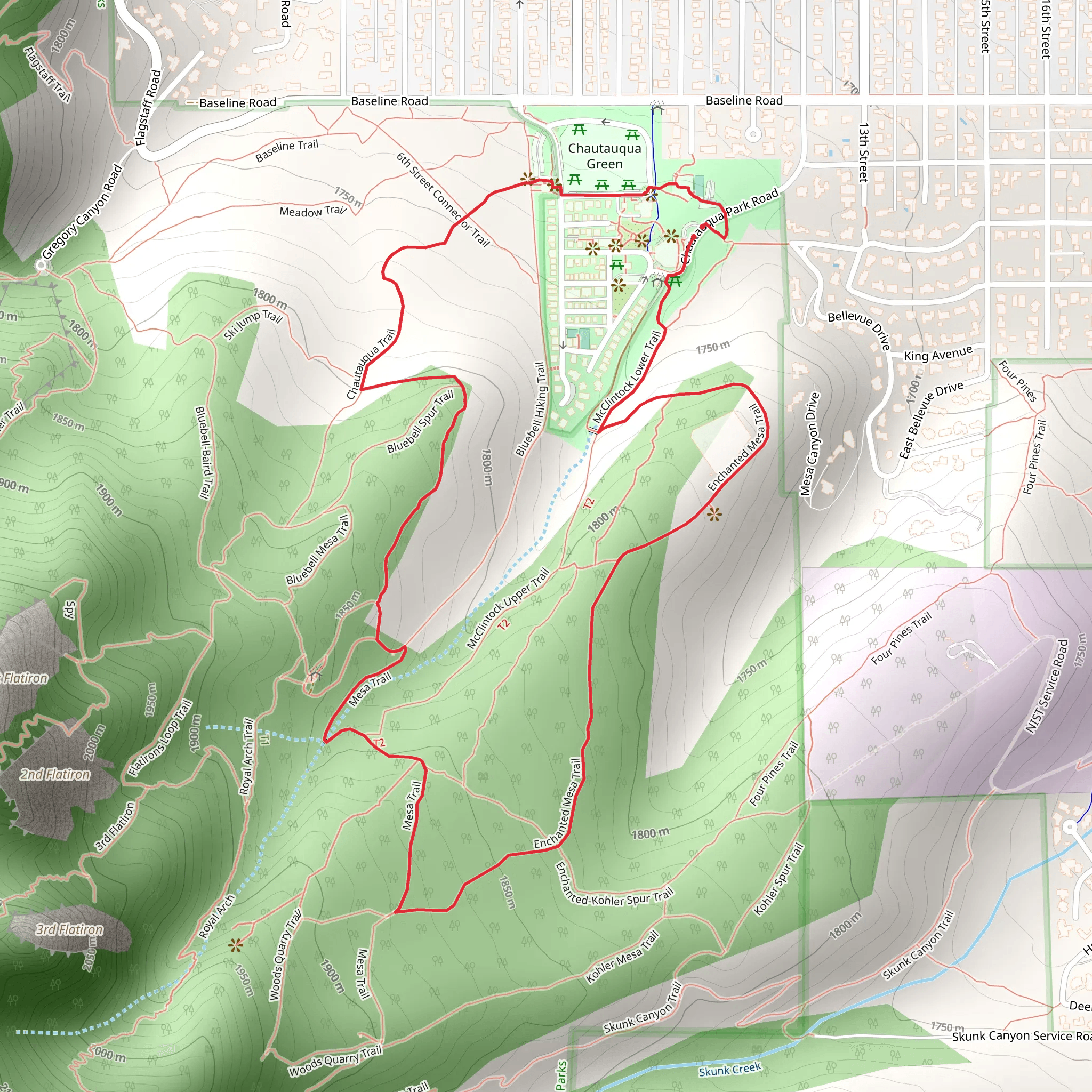 Enchanted Mesa and Chautauqua Loop Trail mobile static map