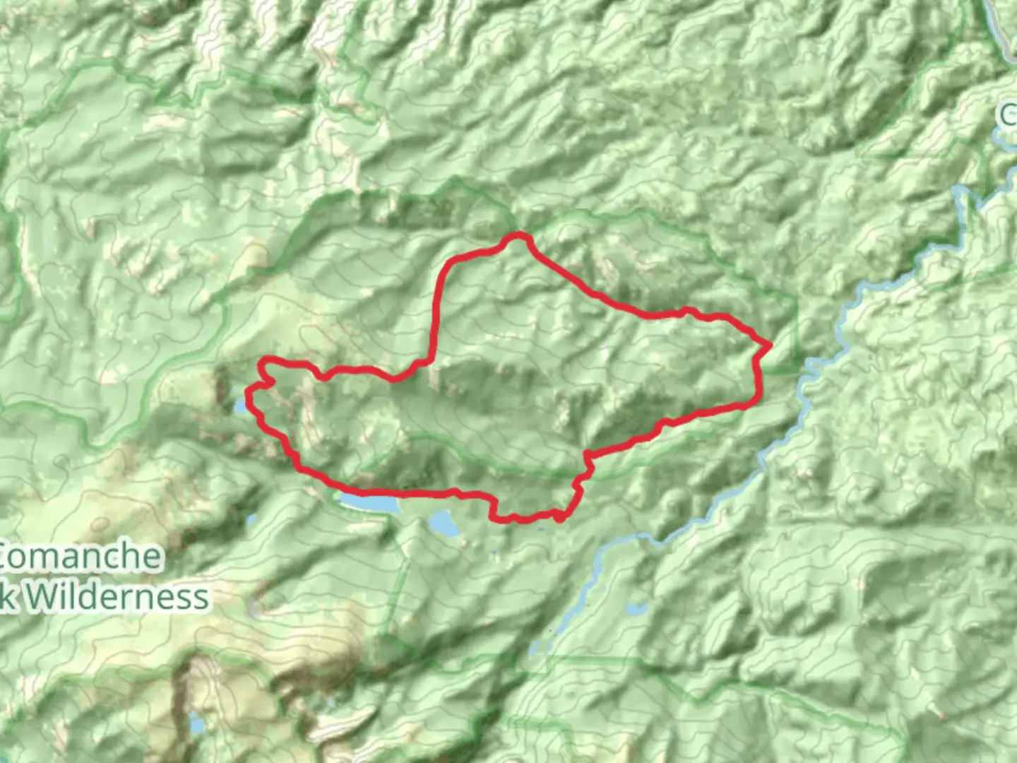 An image depicting the trail Comanche Reservoir Loop via Flowers Trail and its surrounding area.