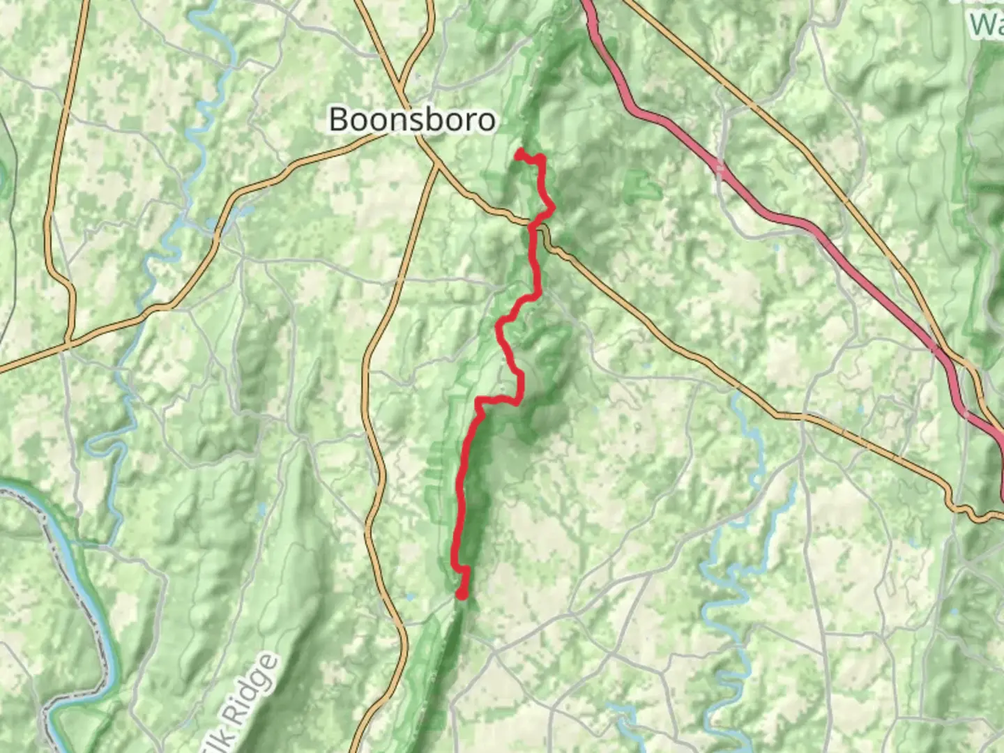 An image depicting the trail Lambs Knoll and Monument Knob via Appalachian Trail and its surrounding area.