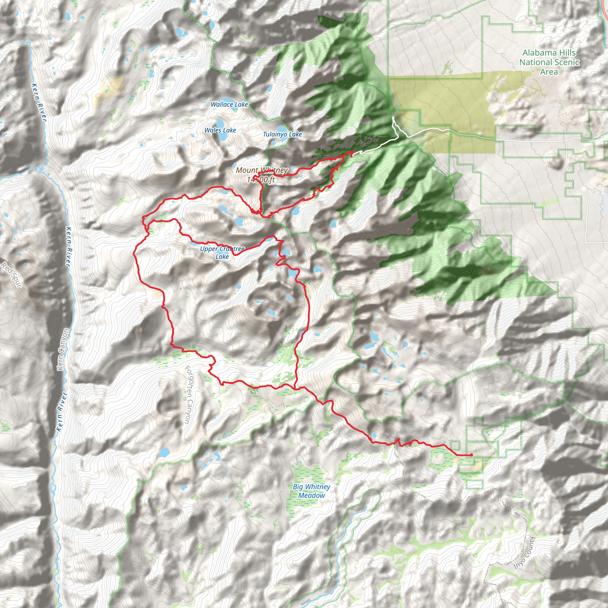Horseshoe Meadow to Whitney Portal mobile static map
