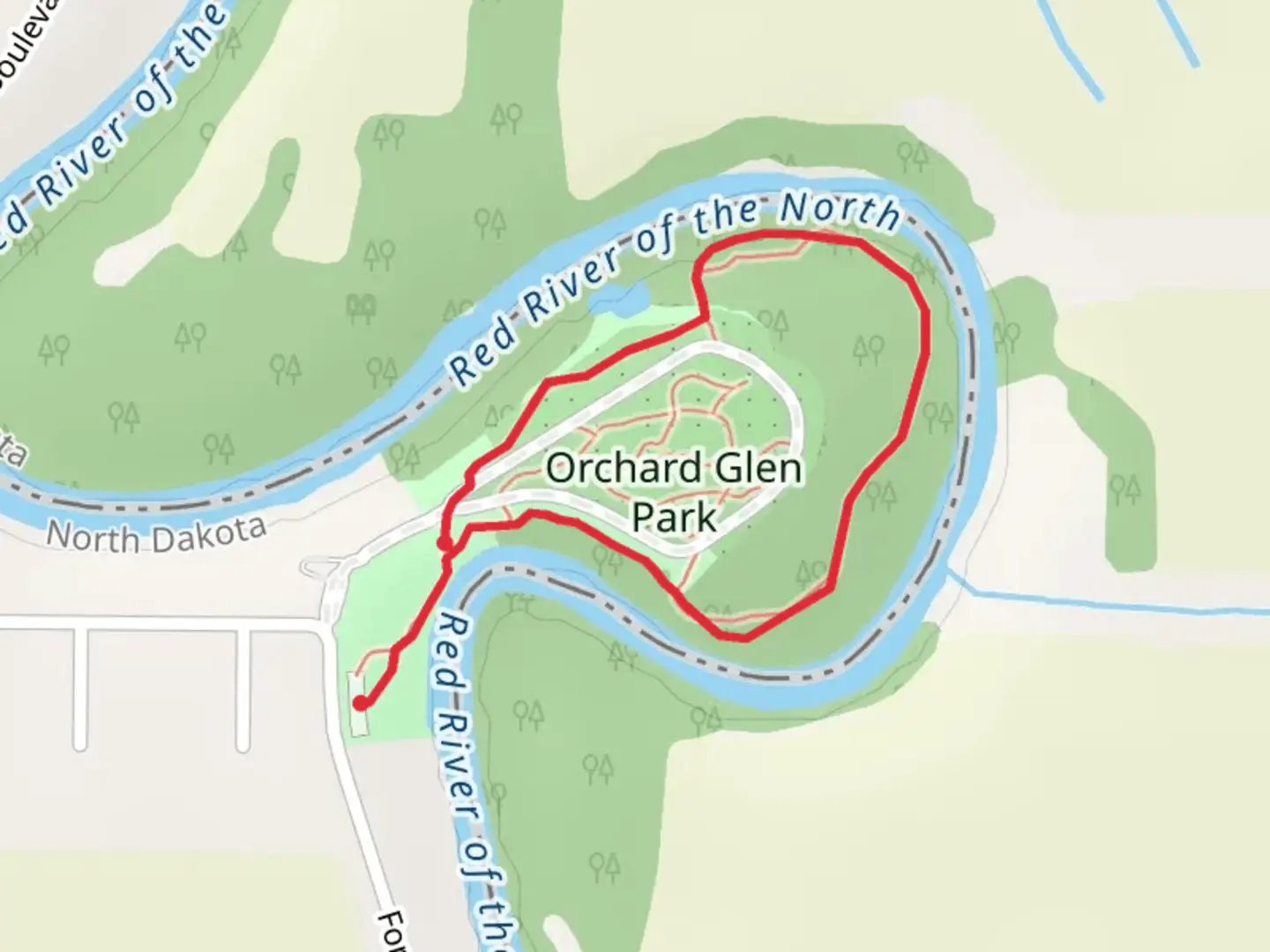 An image depicting the trail Orchard Glen Park Loop and its surrounding area.