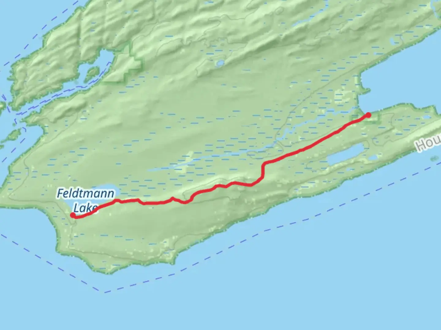 An image depicting the trail Feldtmann Ridge Trail via Feldtmann Lake and its surrounding area.