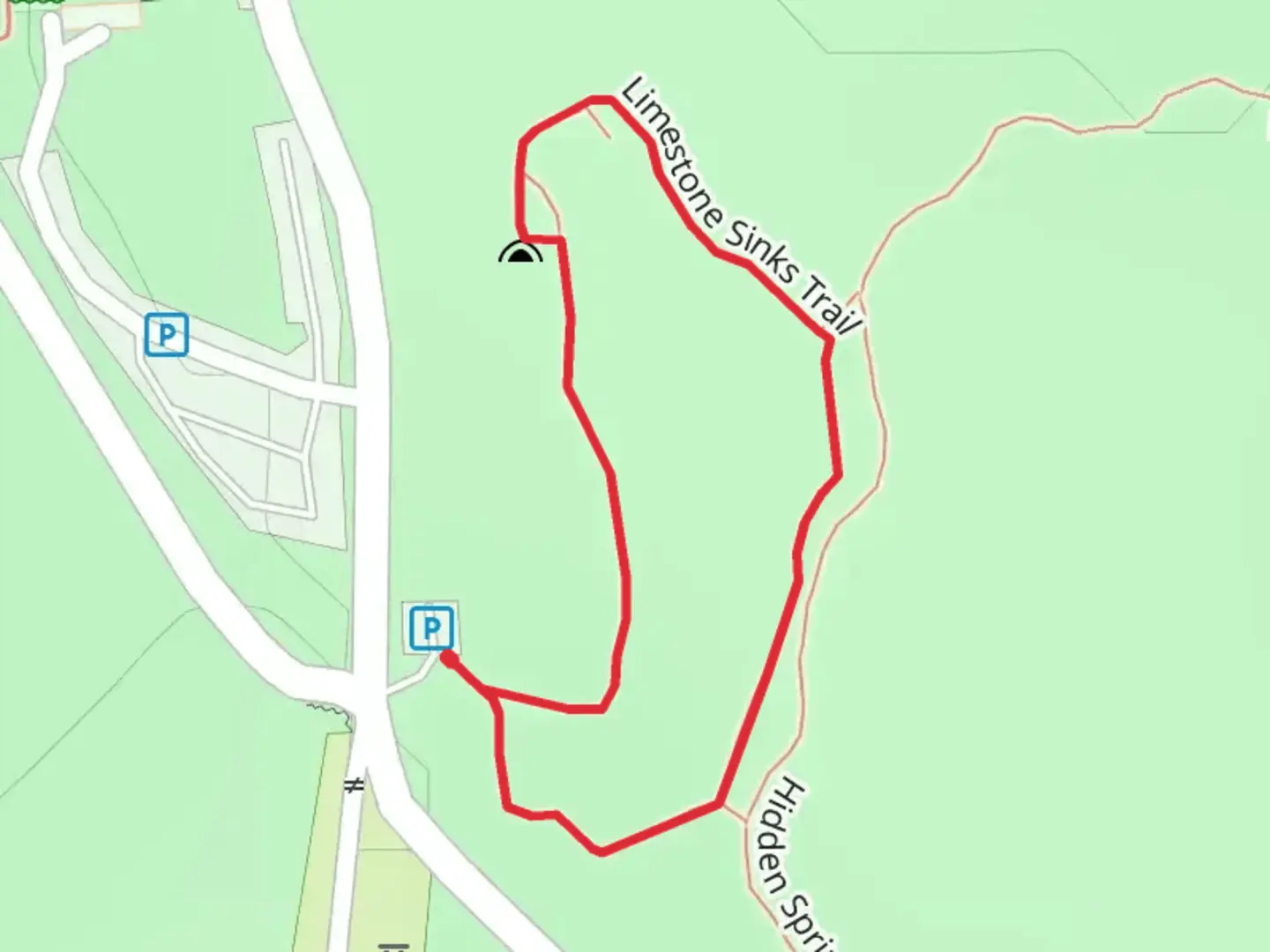 An image depicting the trail Limestone Sinks Loop Trail and its surrounding area.