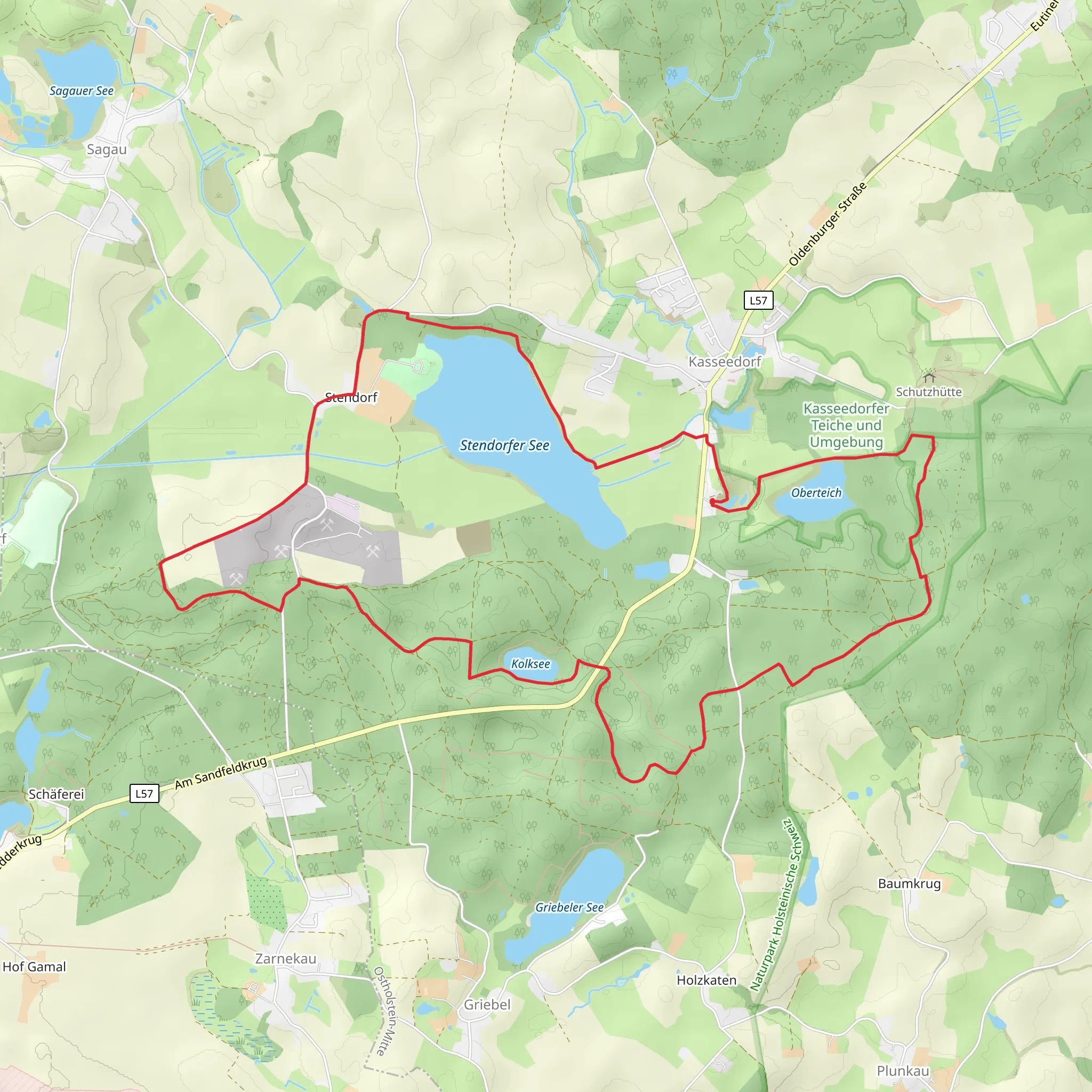 Stendorfer See and Oberteich via Kasseedorfer Seen mobile static map