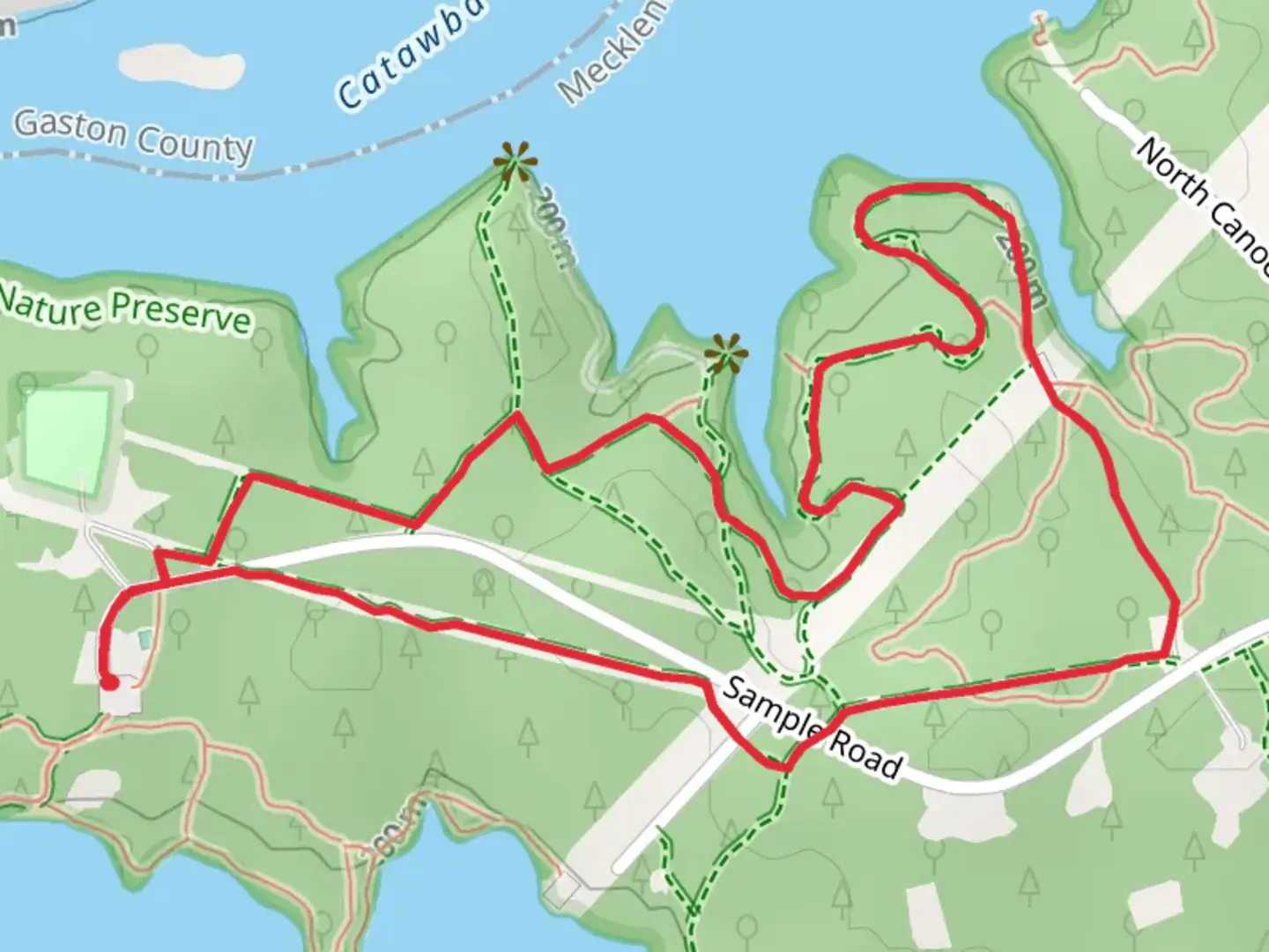 An image depicting the trail Catawba Trail and Laura's Trail Loop and its surrounding area.