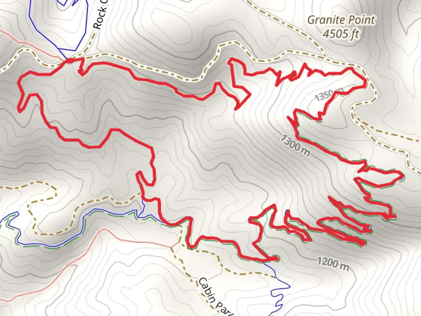 An image depicting the trail Nemesis, LaFortunes Flight and Jump Loop Trail and its surrounding area.