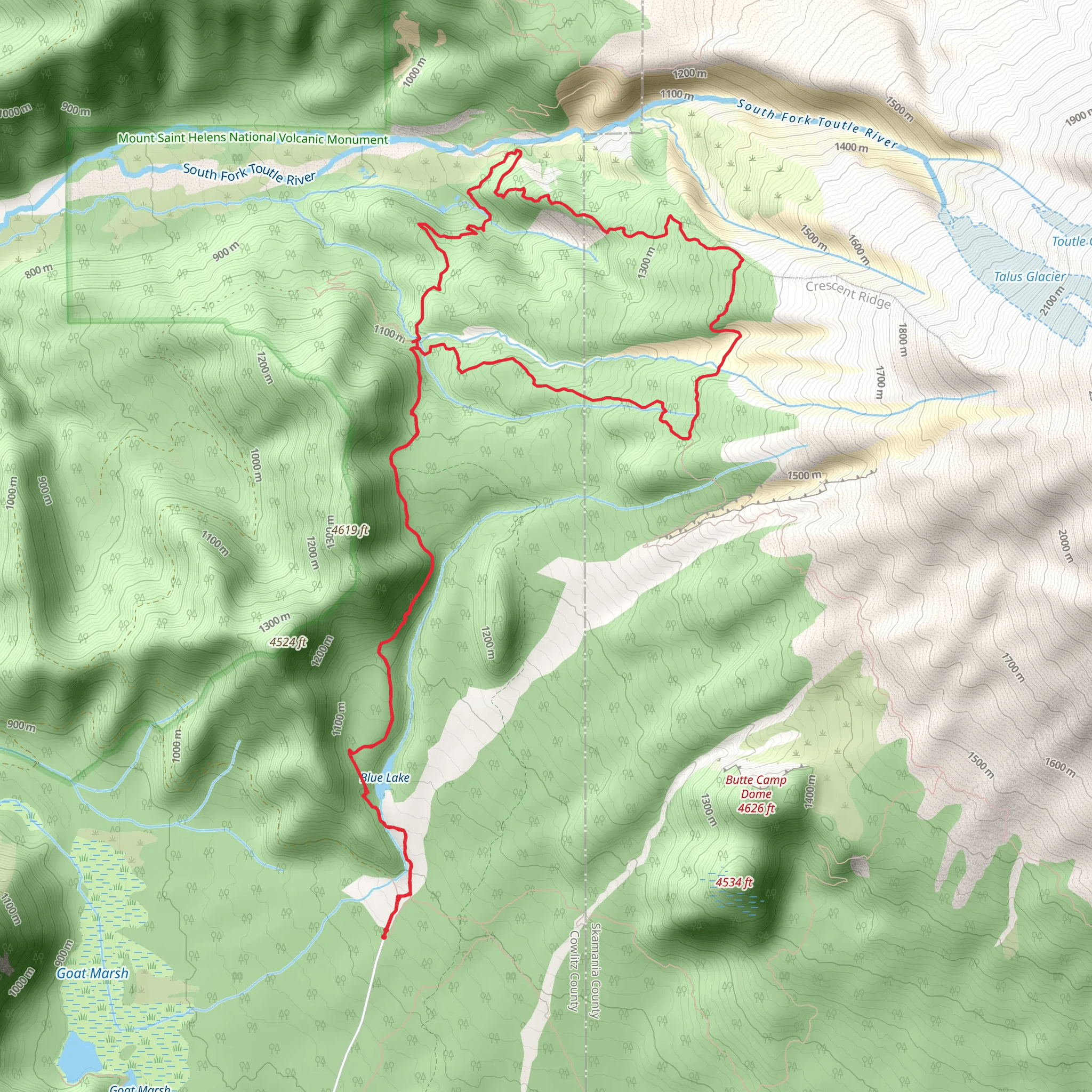 Toutle Trail via Loowit Trail mobile static map