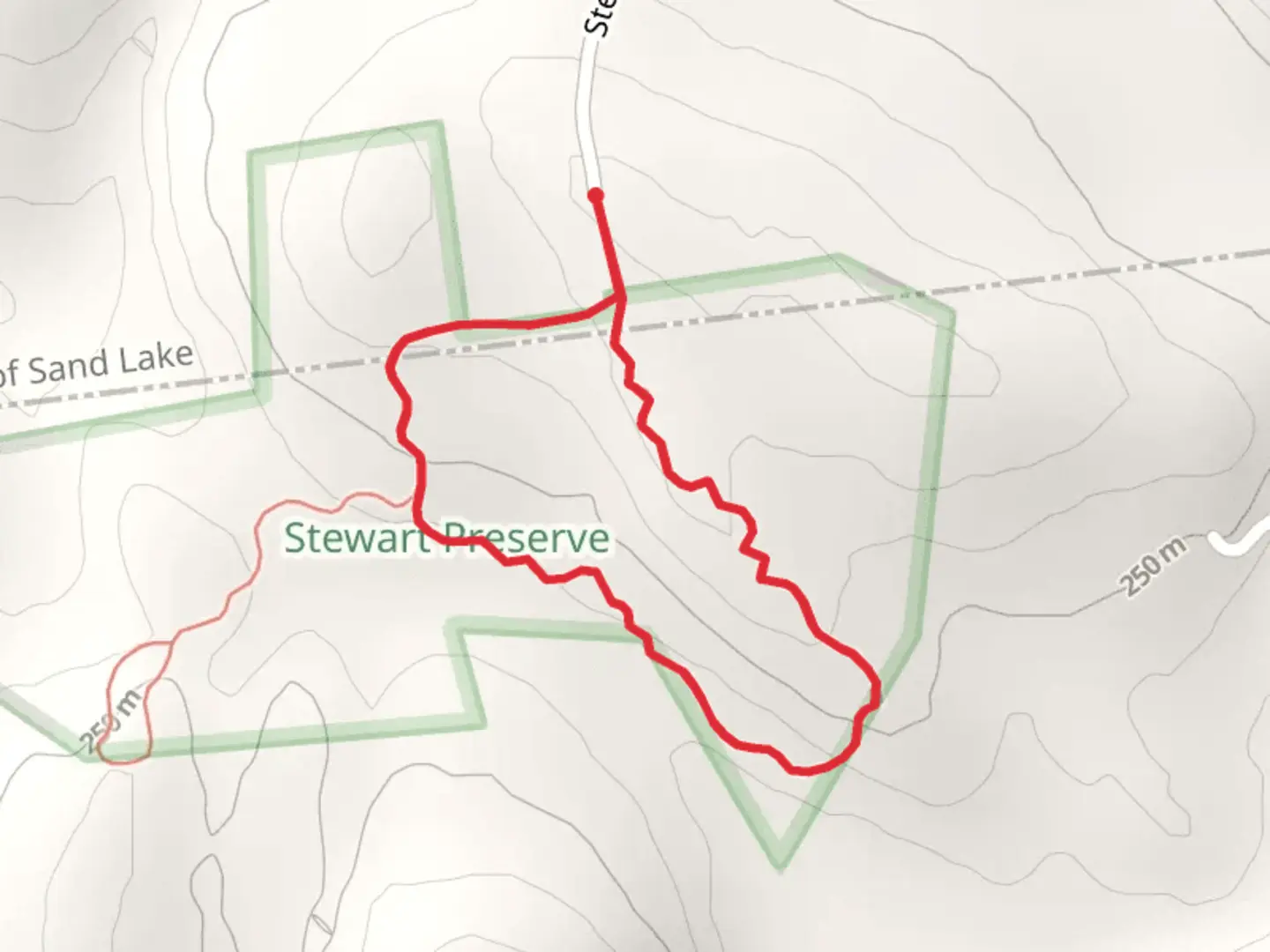 An image depicting the trail Orange Trail from Stewart Road and its surrounding area.