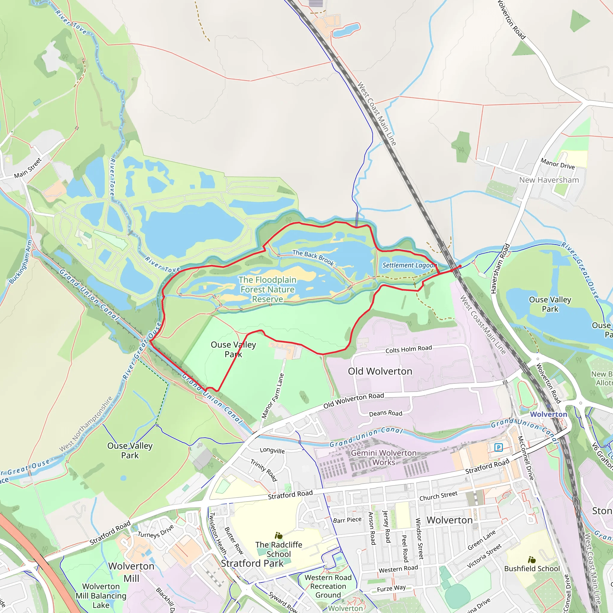 The Floodplain Forest Nature Reserve and Ouse Valley Park Loop mobile static map