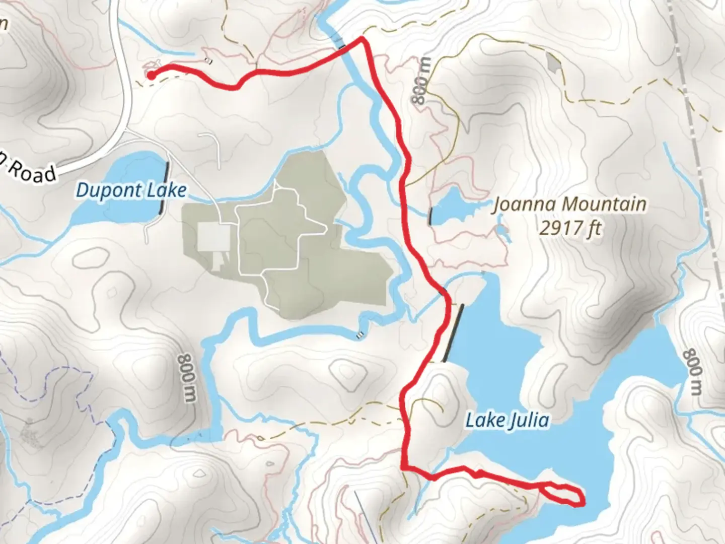 An image depicting the trail Lake Julia via Conservation Road and its surrounding area.