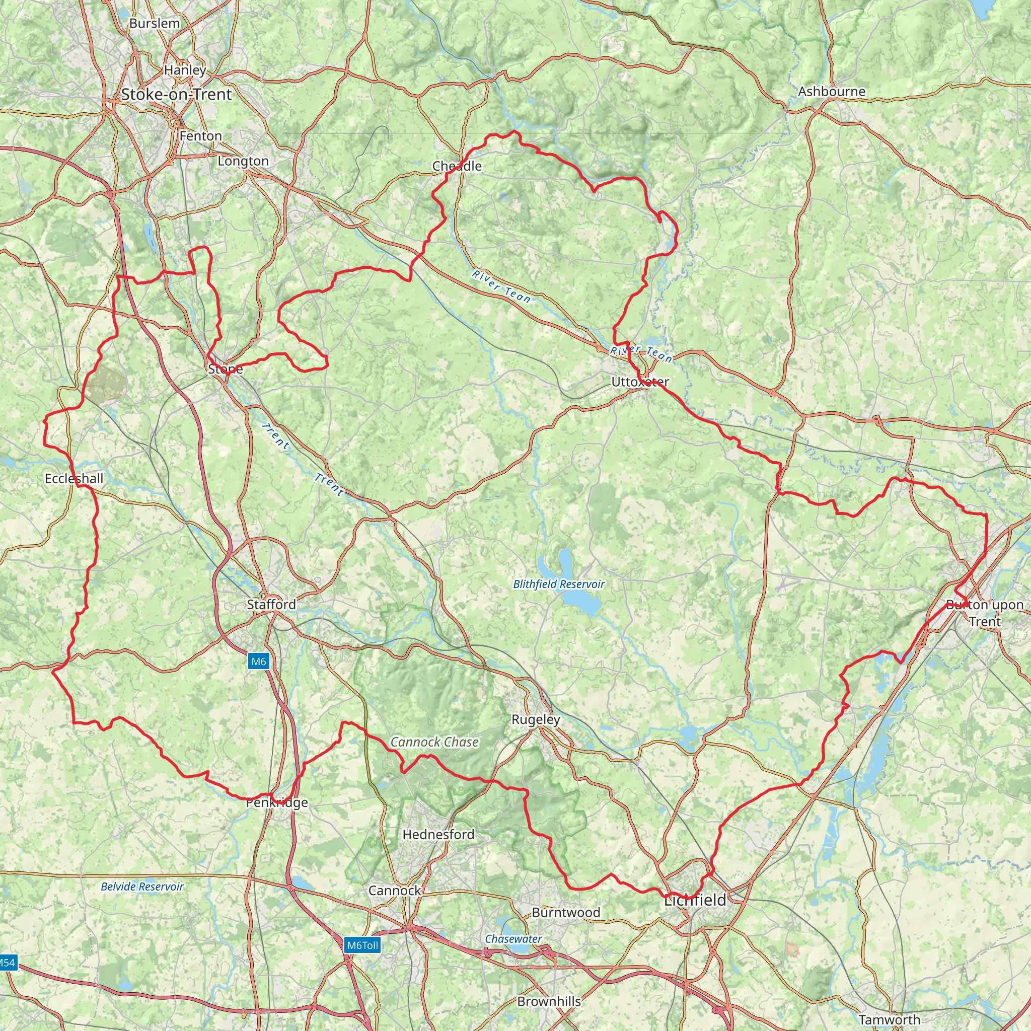 Staffordshire Loop from Burton-upon-Trent mobile static map