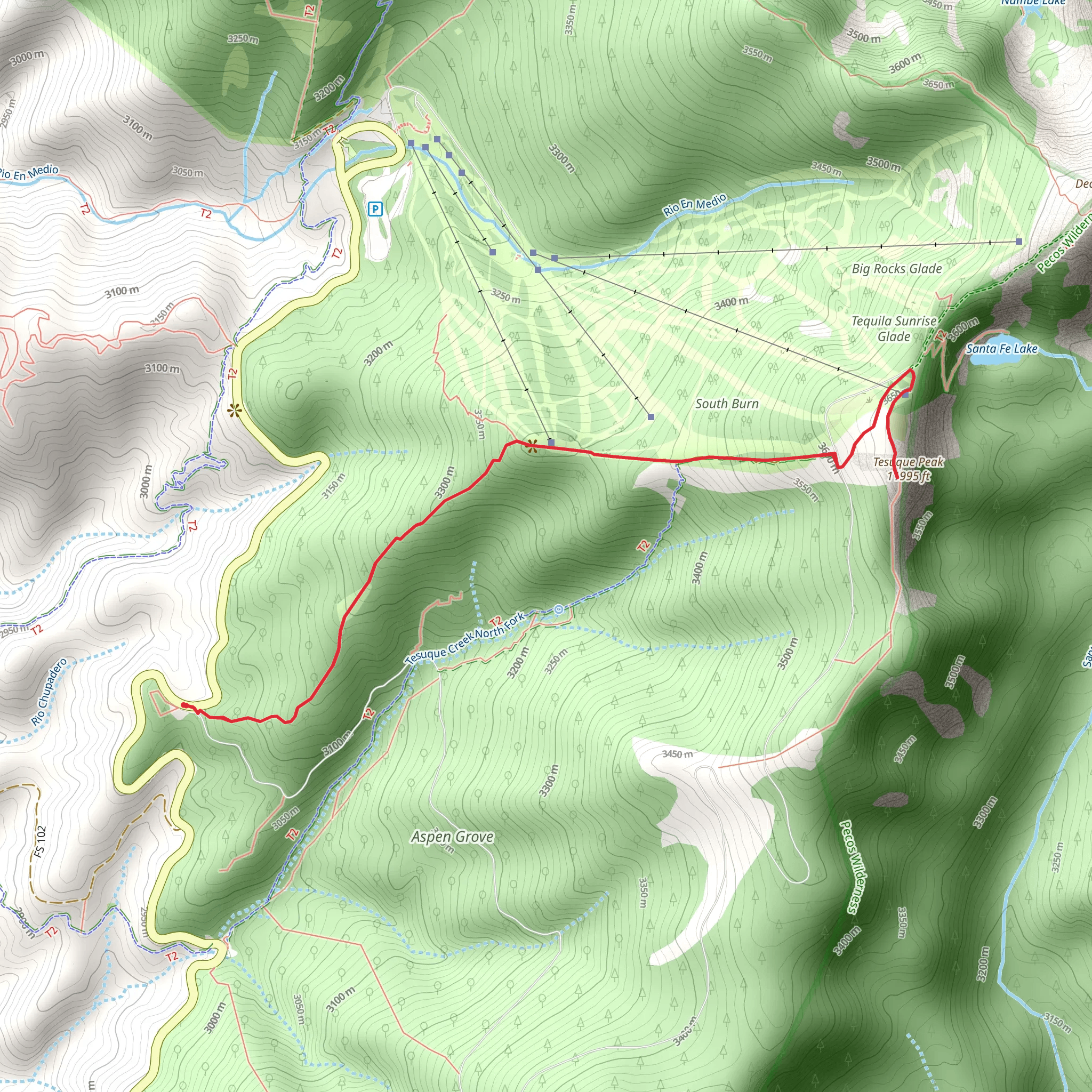 Tesuque Peak via Alamos Vista mobile static map