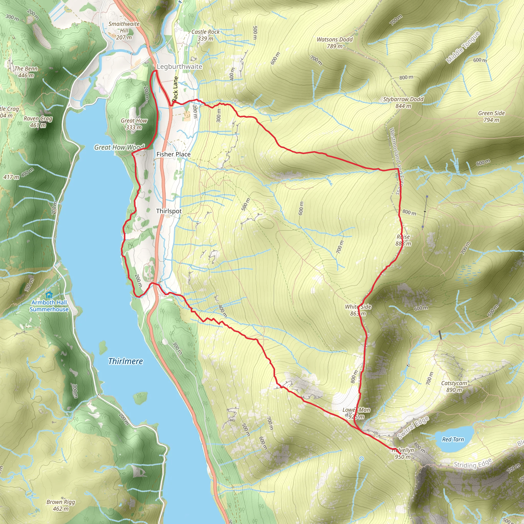 Raise and Helvellyn Loop via Thirlmere mobile static map