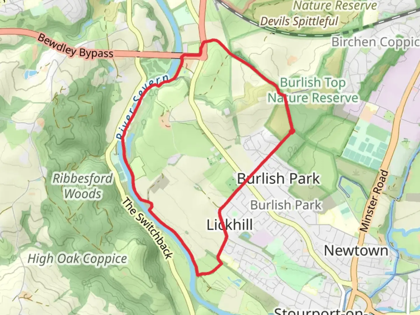 An image depicting the trail Stokes Wood and River Severn Loop and its surrounding area.