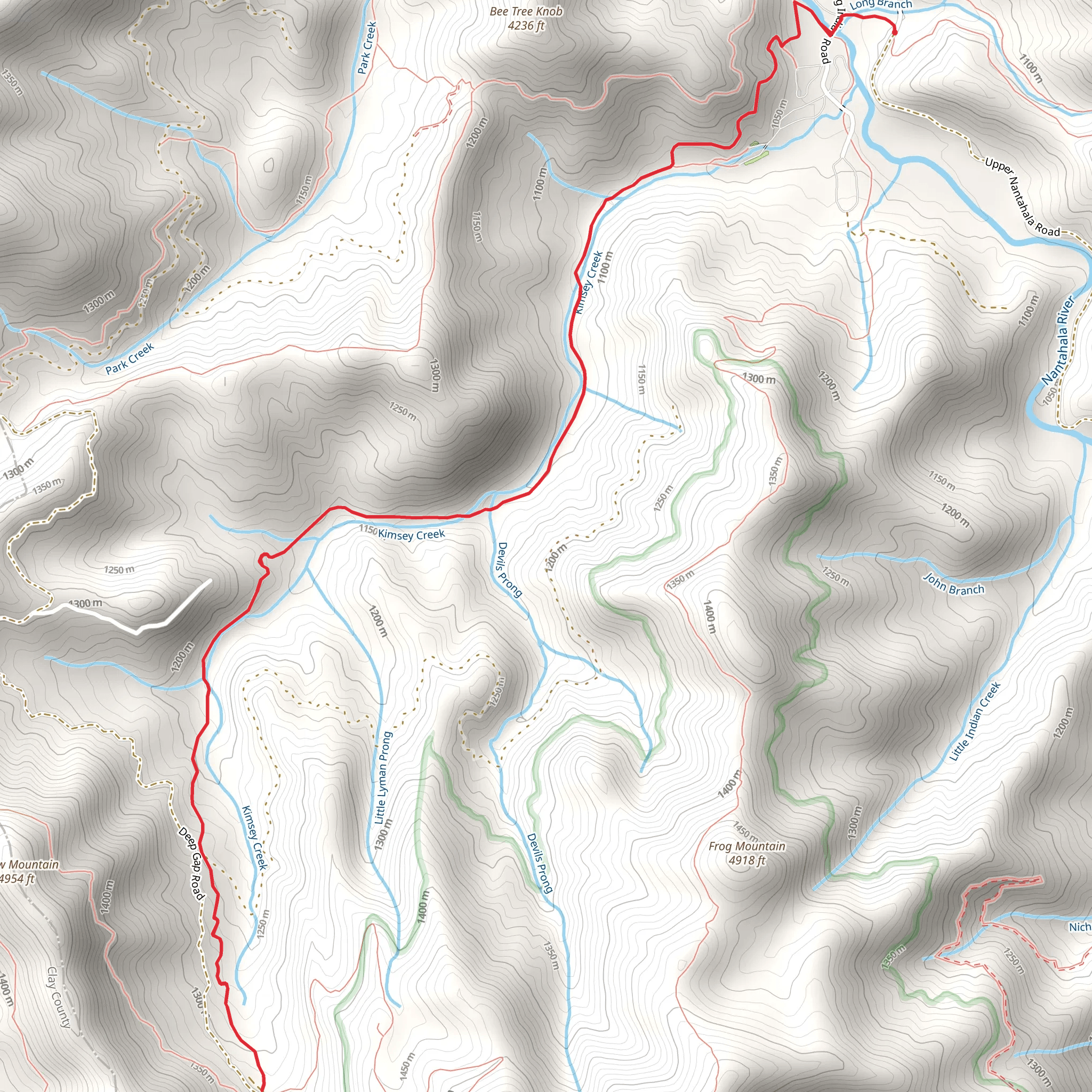 Deep Gap via Kimsey Creek Trail mobile static map